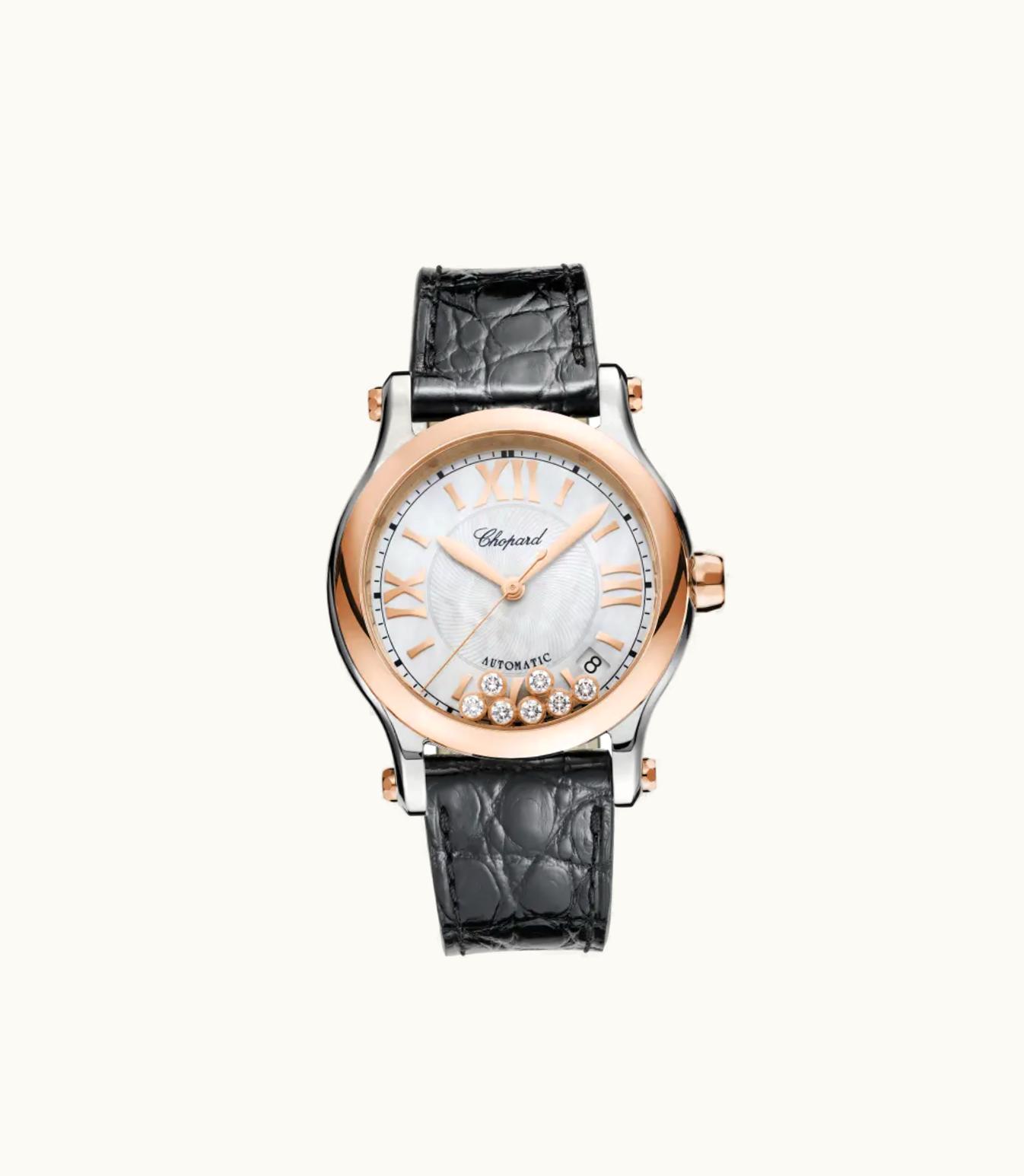 Chopard Chopard Happy Sport 36 Mm, Automatic, Ethical Rose Gold, Stainless Steel, Diamonds 278559-6008