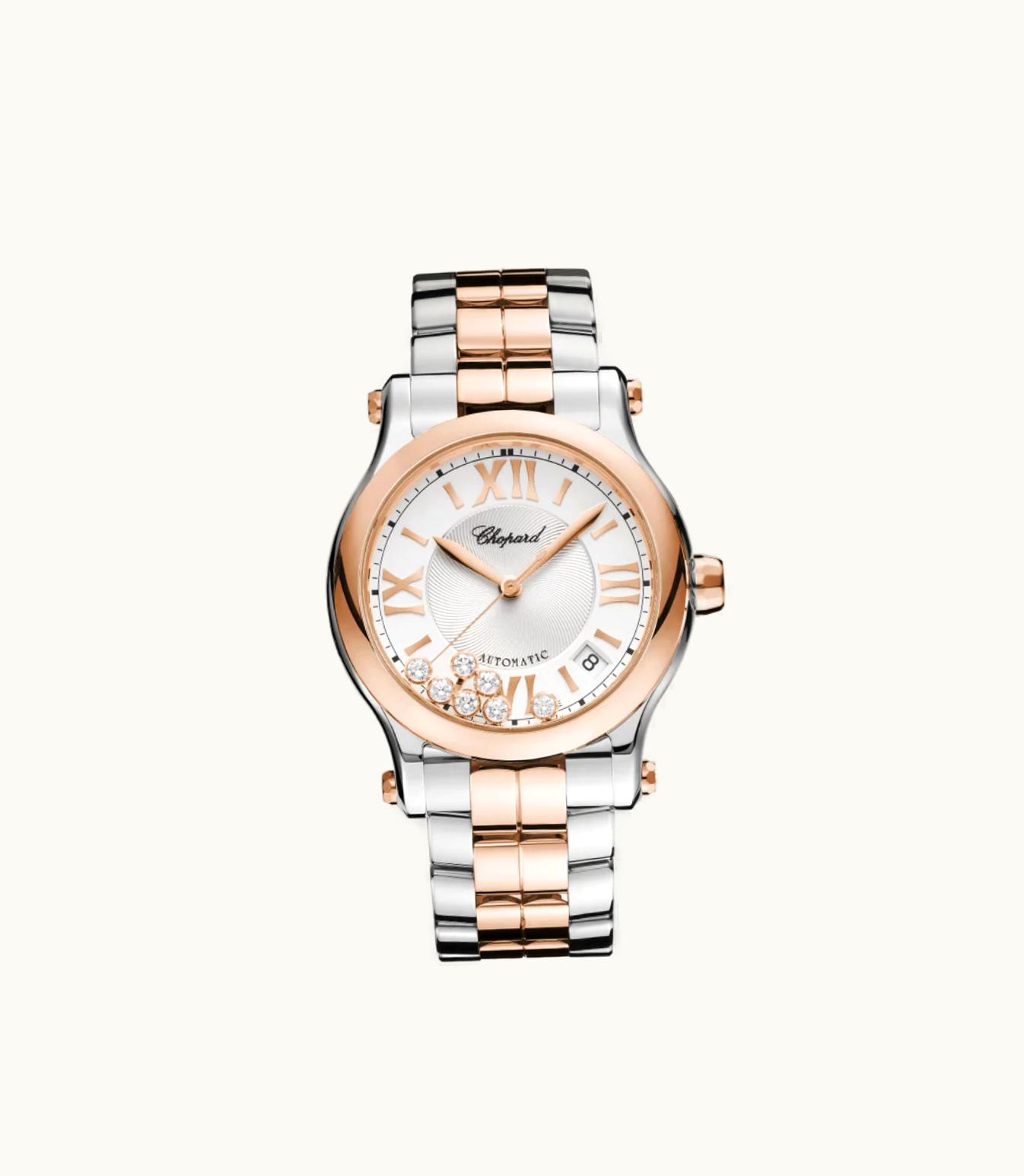Chopard Chopard Happy Sport 36 Mm, Automatic, Ethical Rose Gold, Stainless Steel, Diamonds 278559-6002