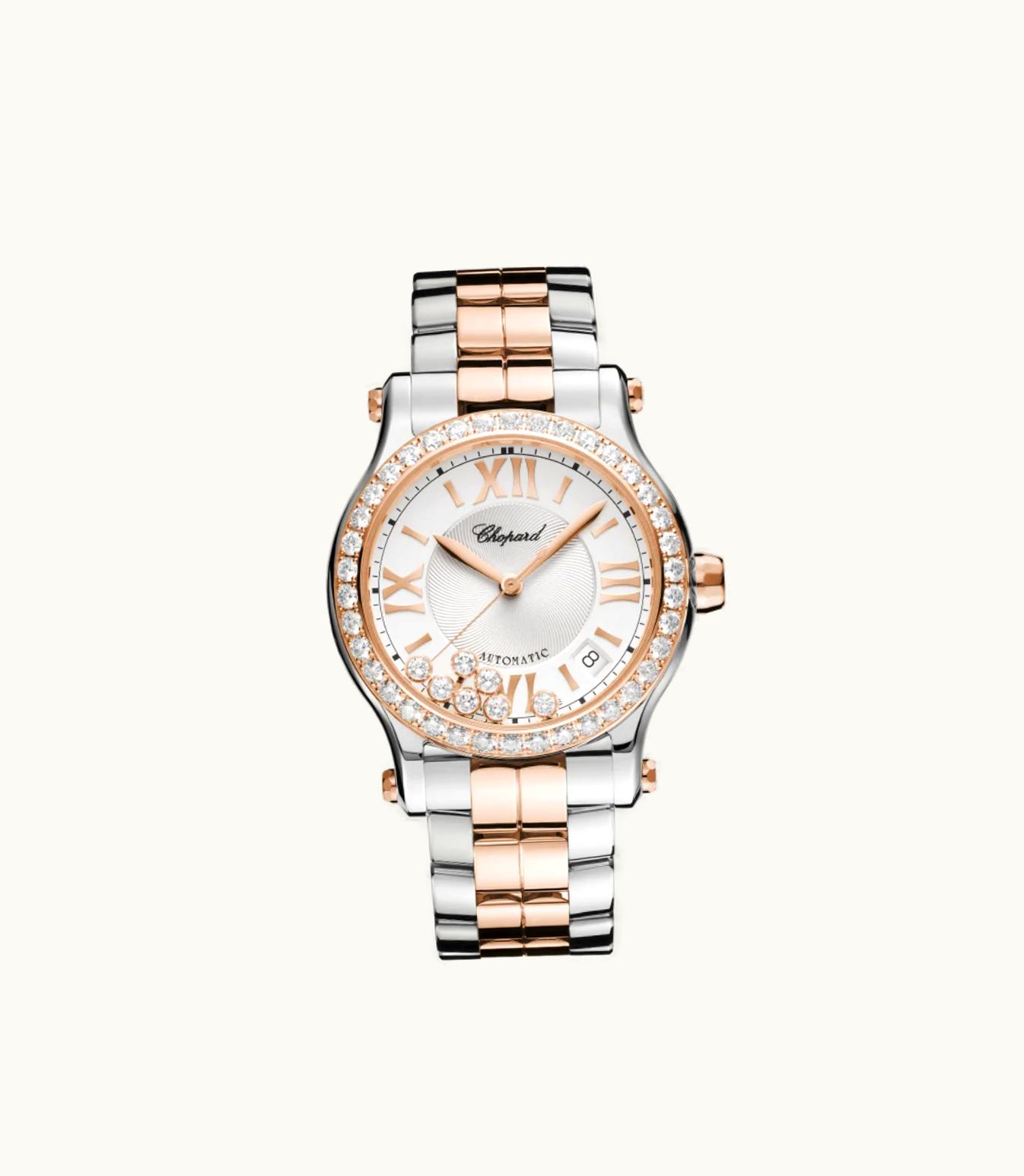 Chopard Chopard Happy Sport 36 Mm, Automatic, Ethical Rose Gold, Stainless Steel, Diamonds 278559-6004