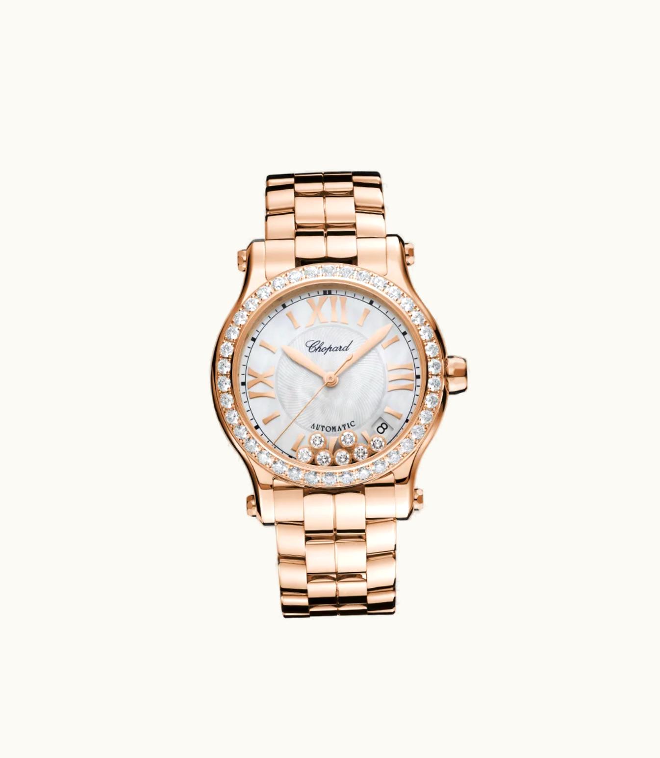 Chopard Chopard Happy Sport 36 Mm, Automatic, Ethical Rose Gold, Diamonds 274808-5007