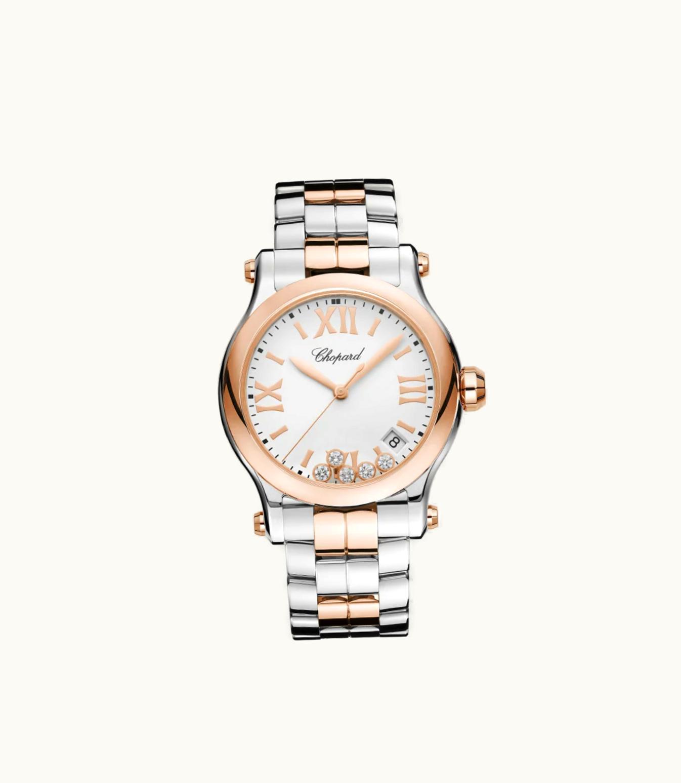 Chopard Chopard Happy Sport 36 Mm, Quartz, Ethical Rose Gold, Stainless Steel, Diamonds 278582-6002