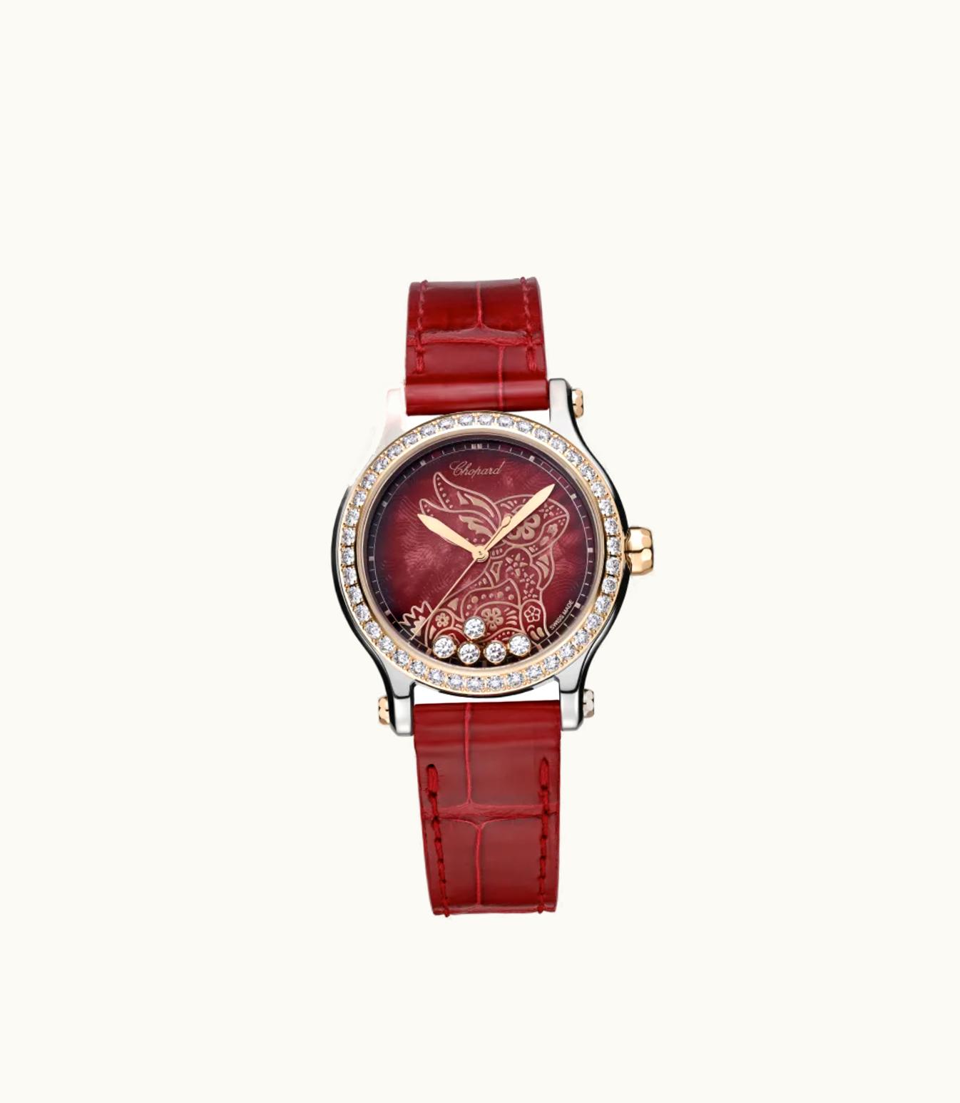 Chopard Chopard Happy Sport Year Of The Rabbit 33 Mm, Automatic, Ethical Rose Gold, Stainless Steel, Diamonds