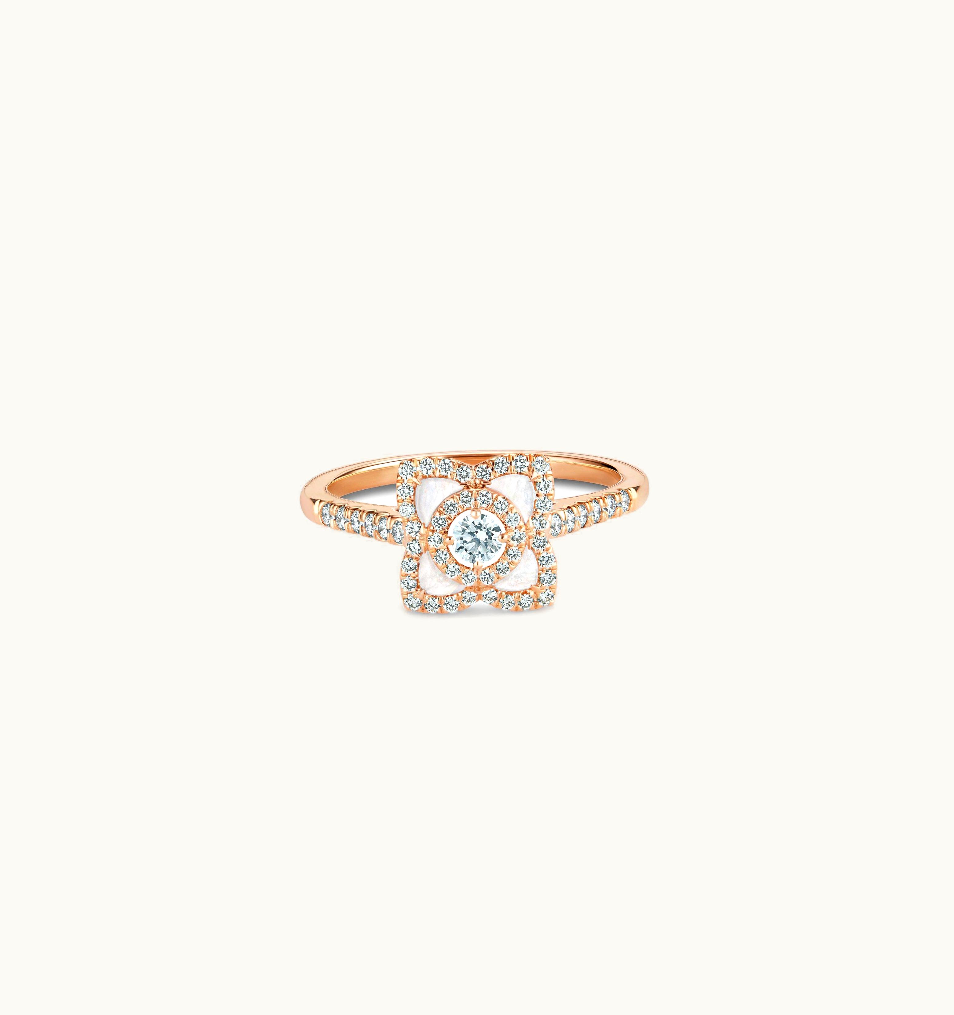 De Beers De Beers Enchanted Lotus Ring In Rose Gold And Mother-Of-Pearl