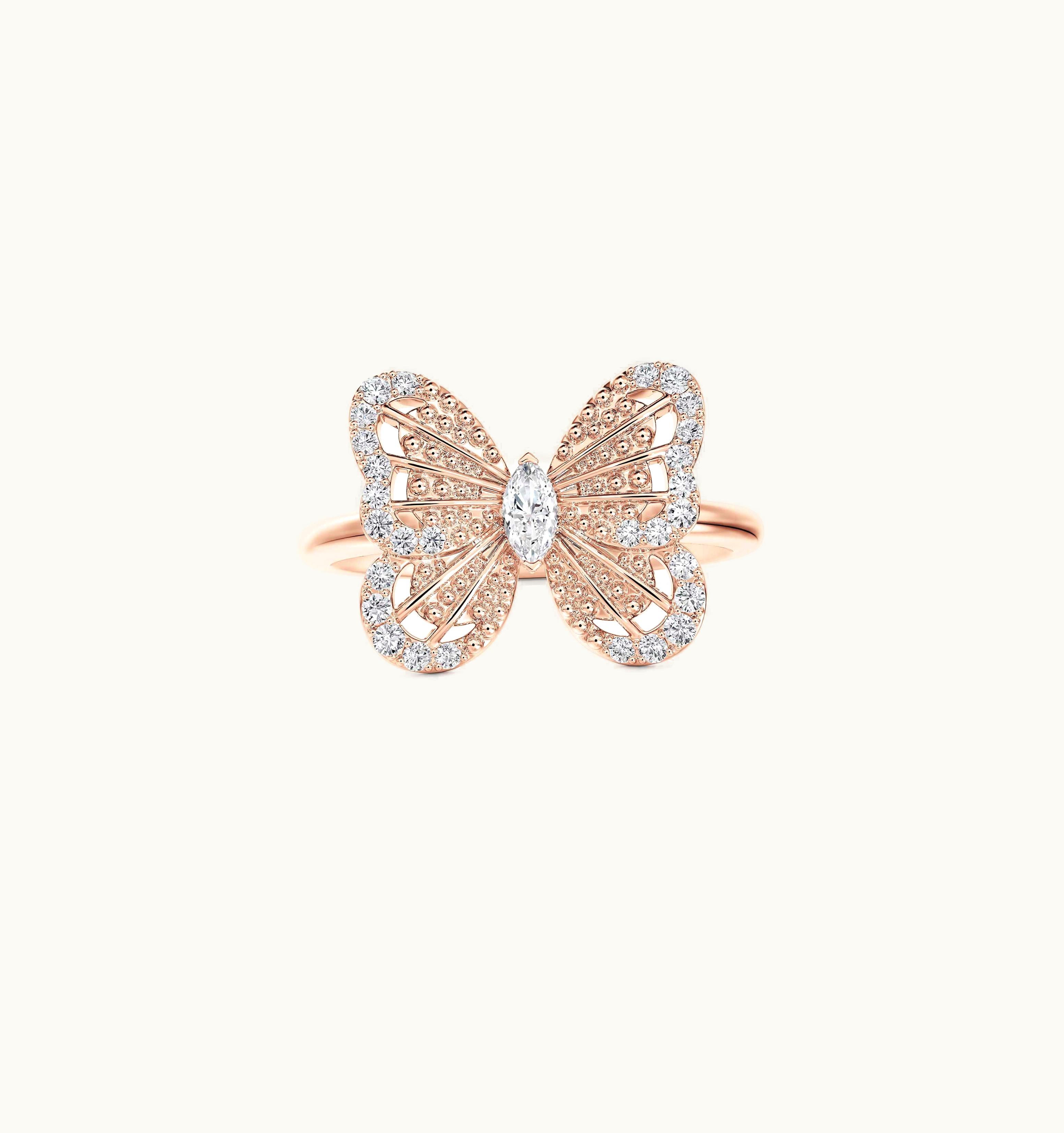 De Beers De Beers Portraits Of Nature Butterfly Ring In Rose Gold