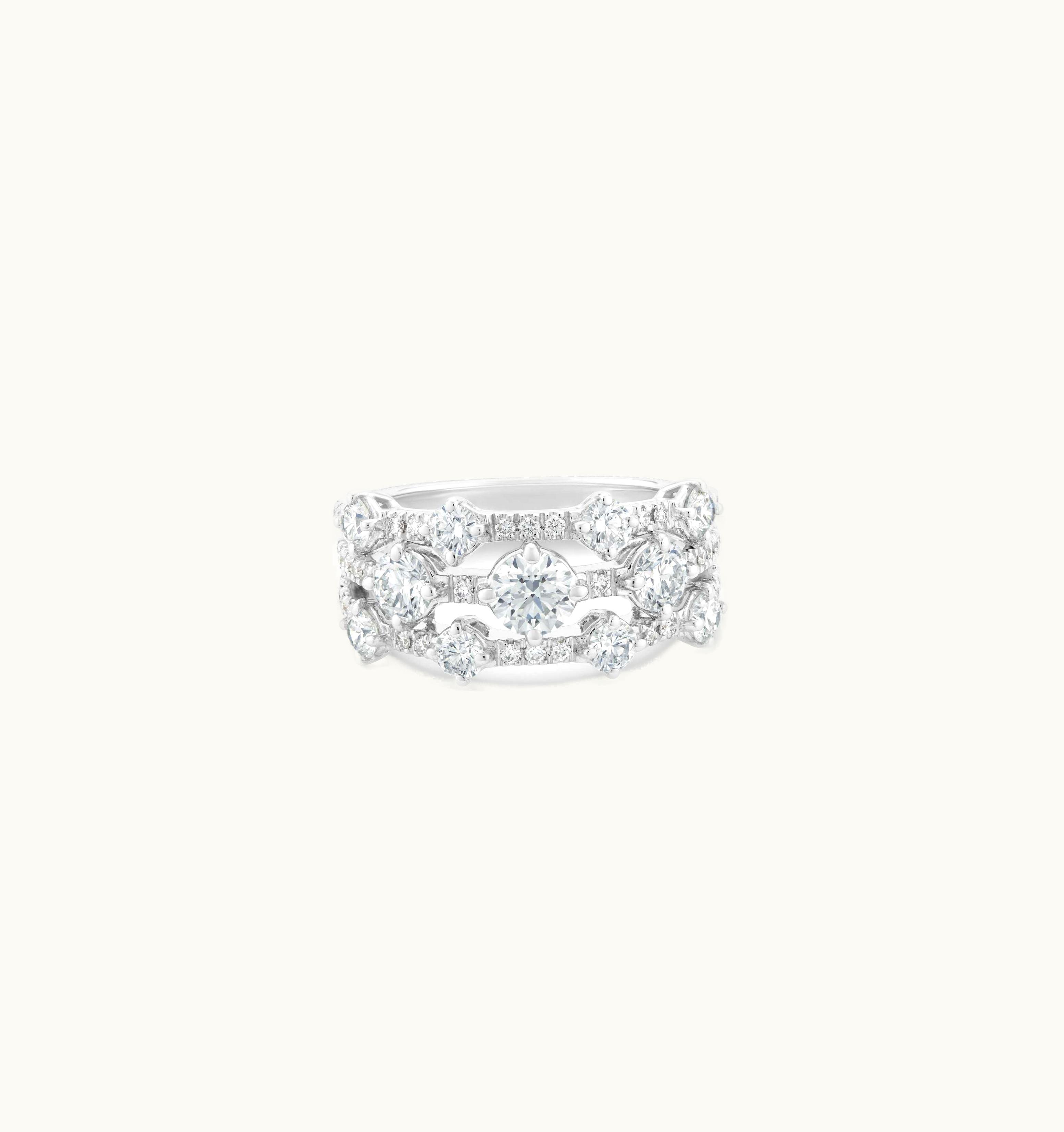 De Beers De Beers Arpeggia Three Row Ring In White Gold