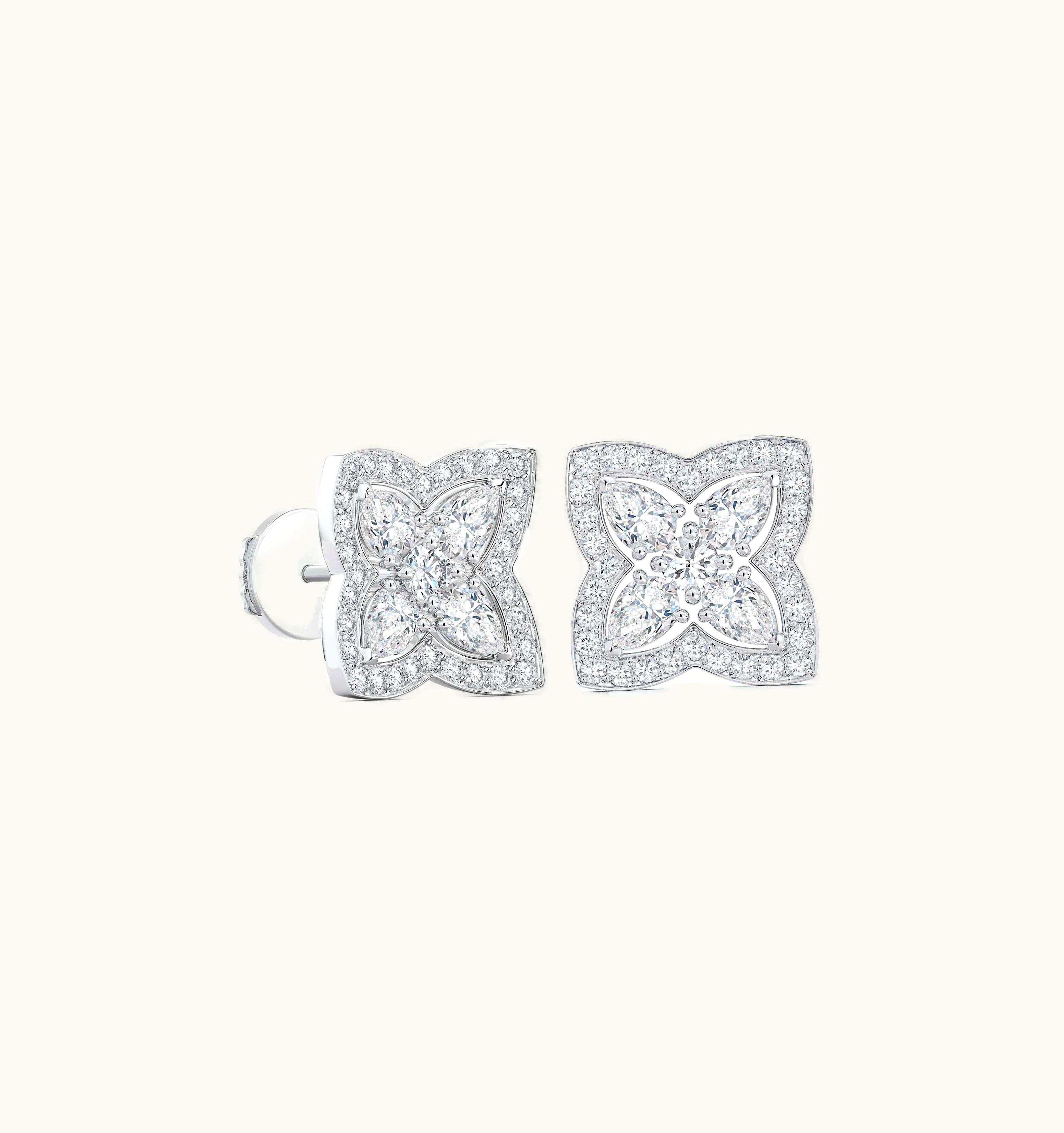 De Beers De Beers Enchanted Lotus Stud Earrings In White Gold