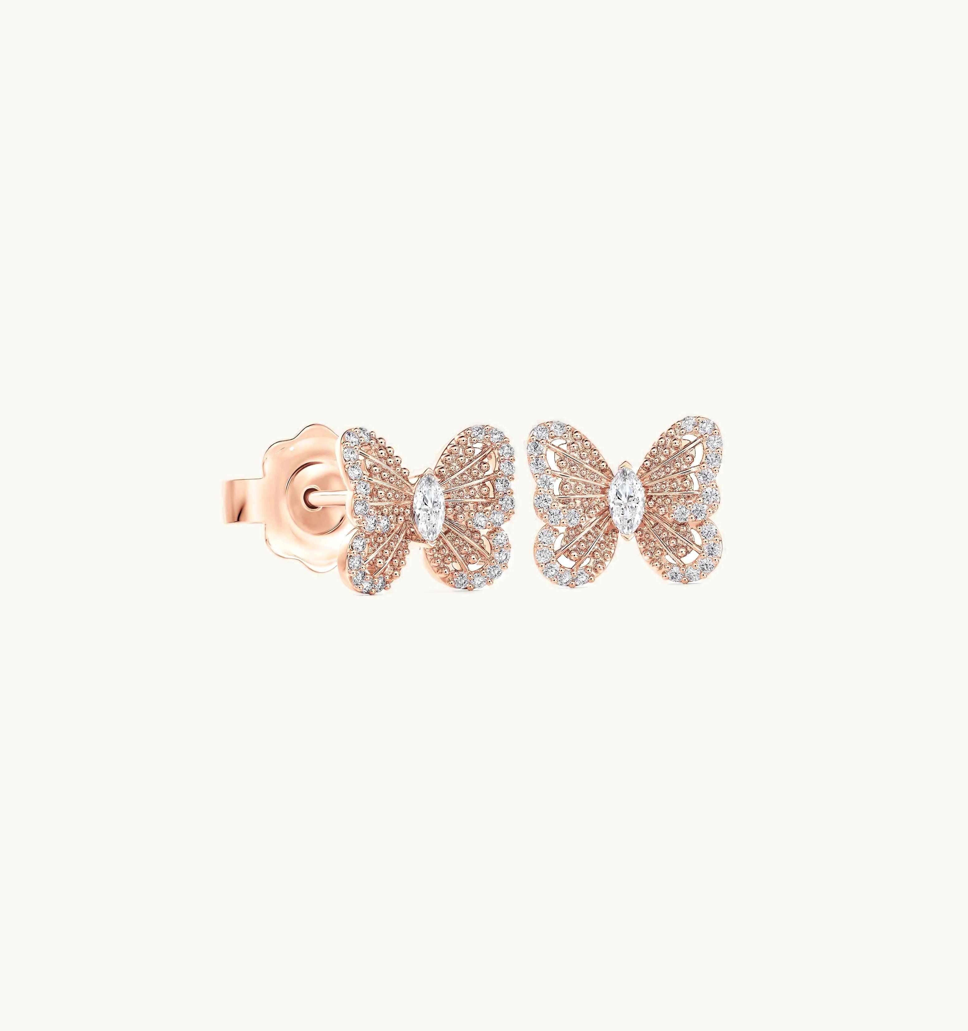 De Beers De Beers Portraits Of Nature Butterfly Studs In Rose Gold