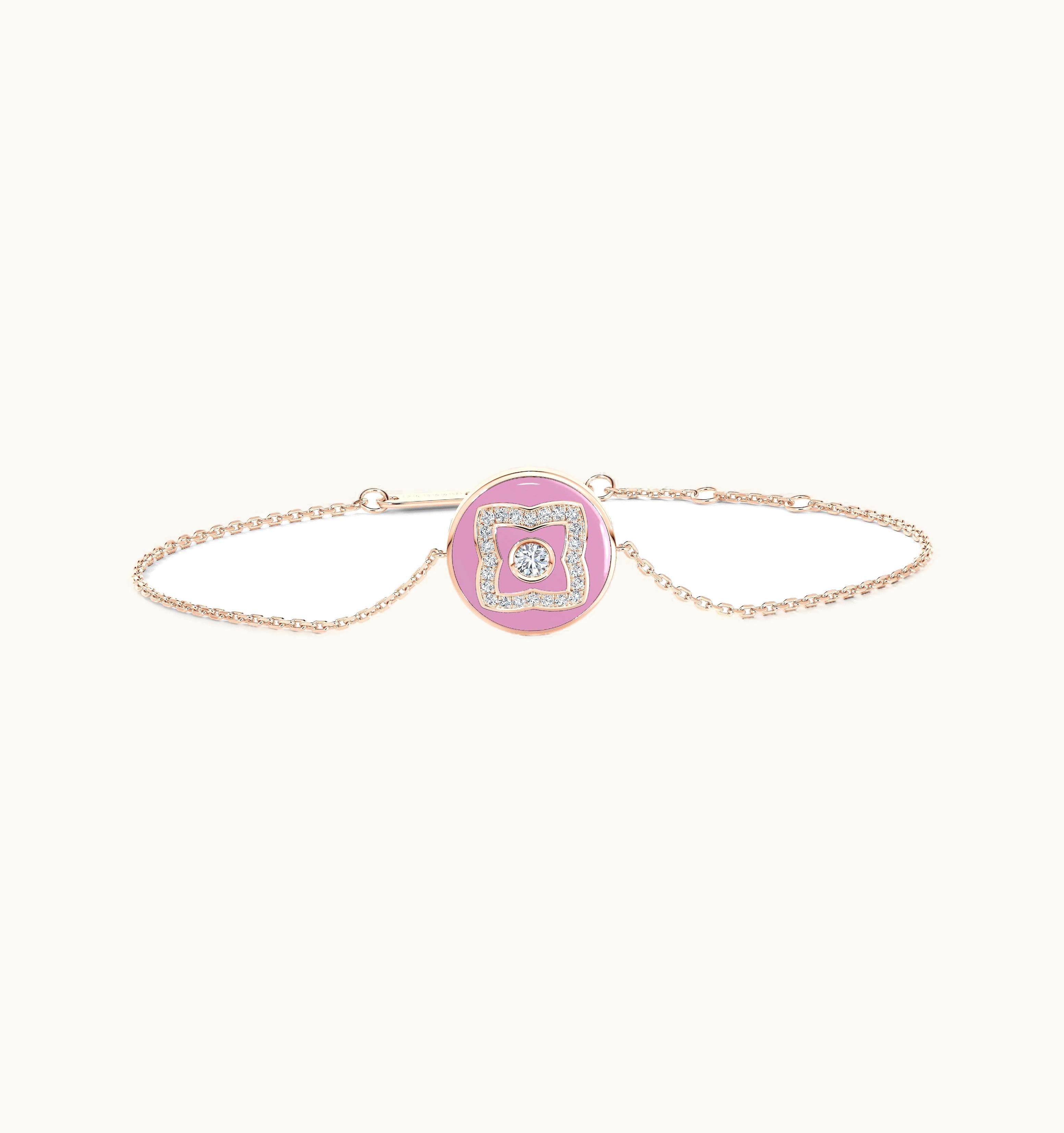 De Beers De Beers Enchanted Lotus Bracelet In Rose Gold And Pink Enamel