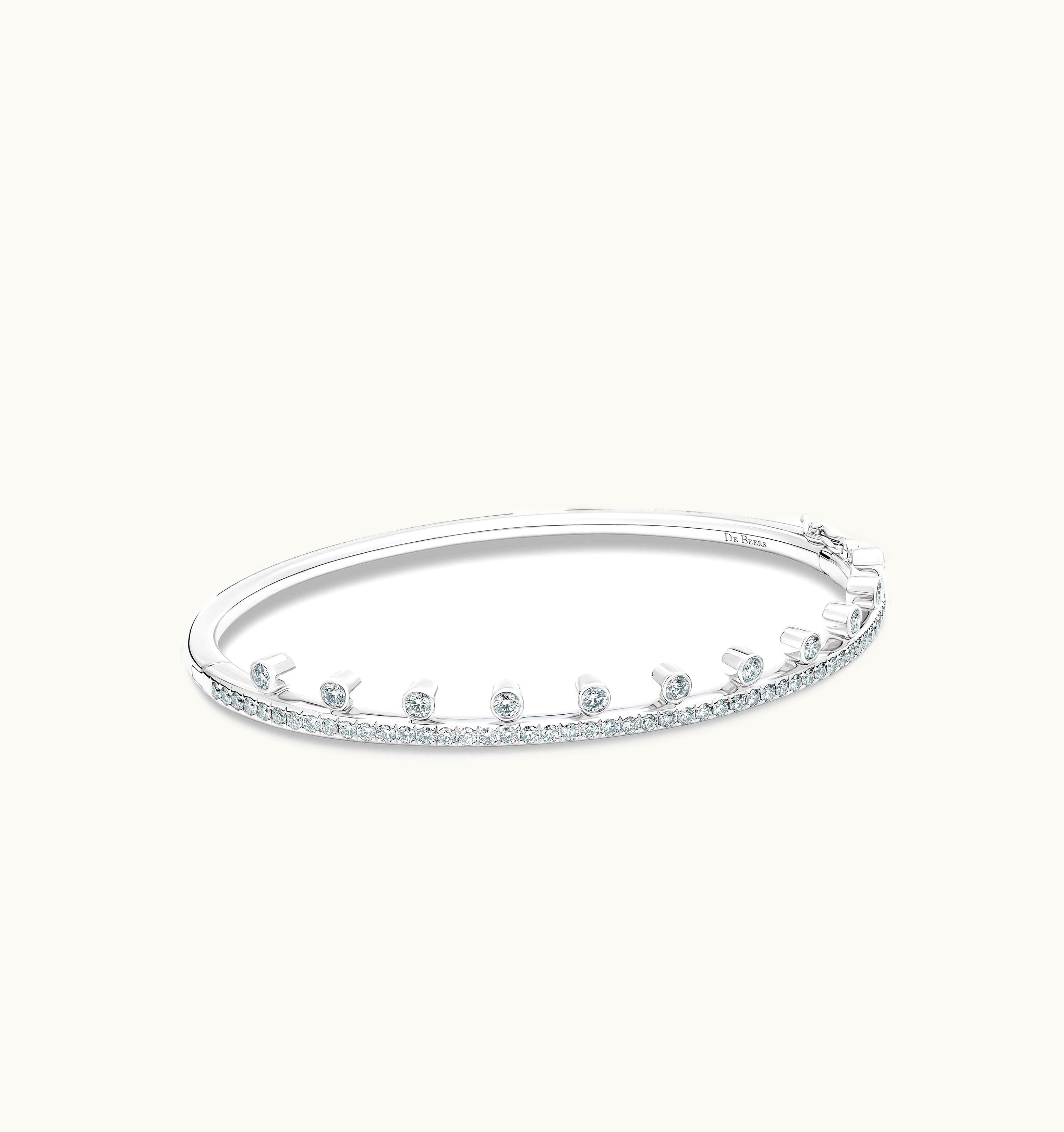 De Beers De Beers Dewdrop One Line Full Pave Bangle In White Gold