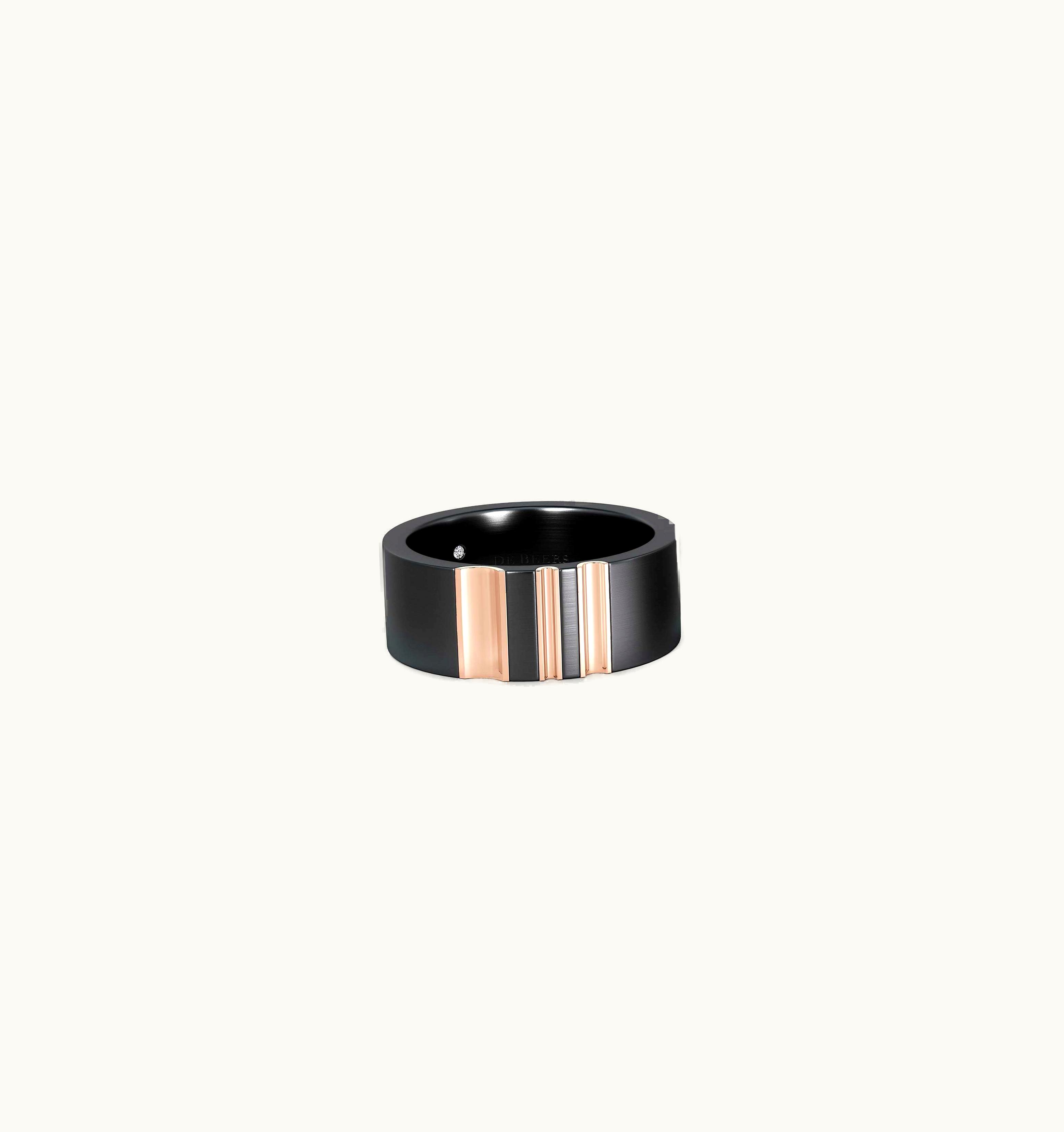 De Beers De Beers RVL Band Ring In Black Titanium And Rose Gold