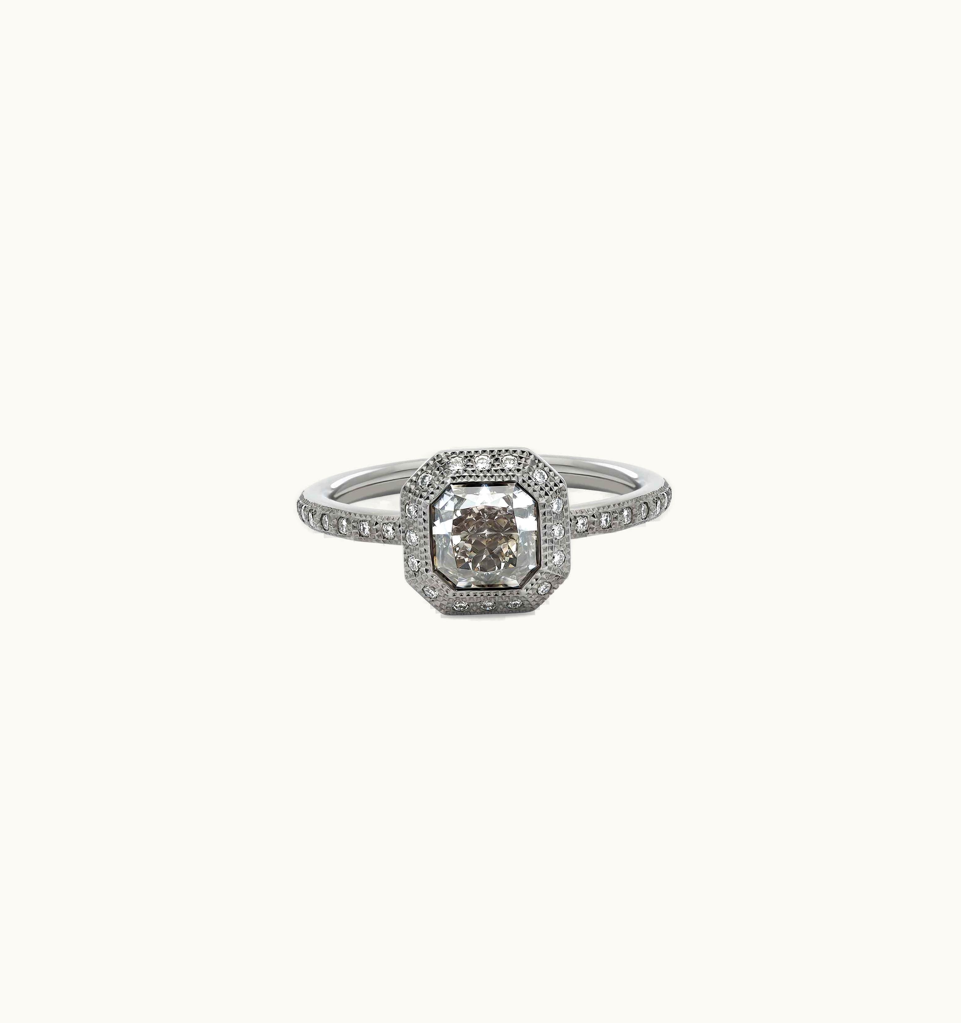 De Beers De Beers Talisman Radiant-Cut Stacking Ring In Black Rhodium White Gold