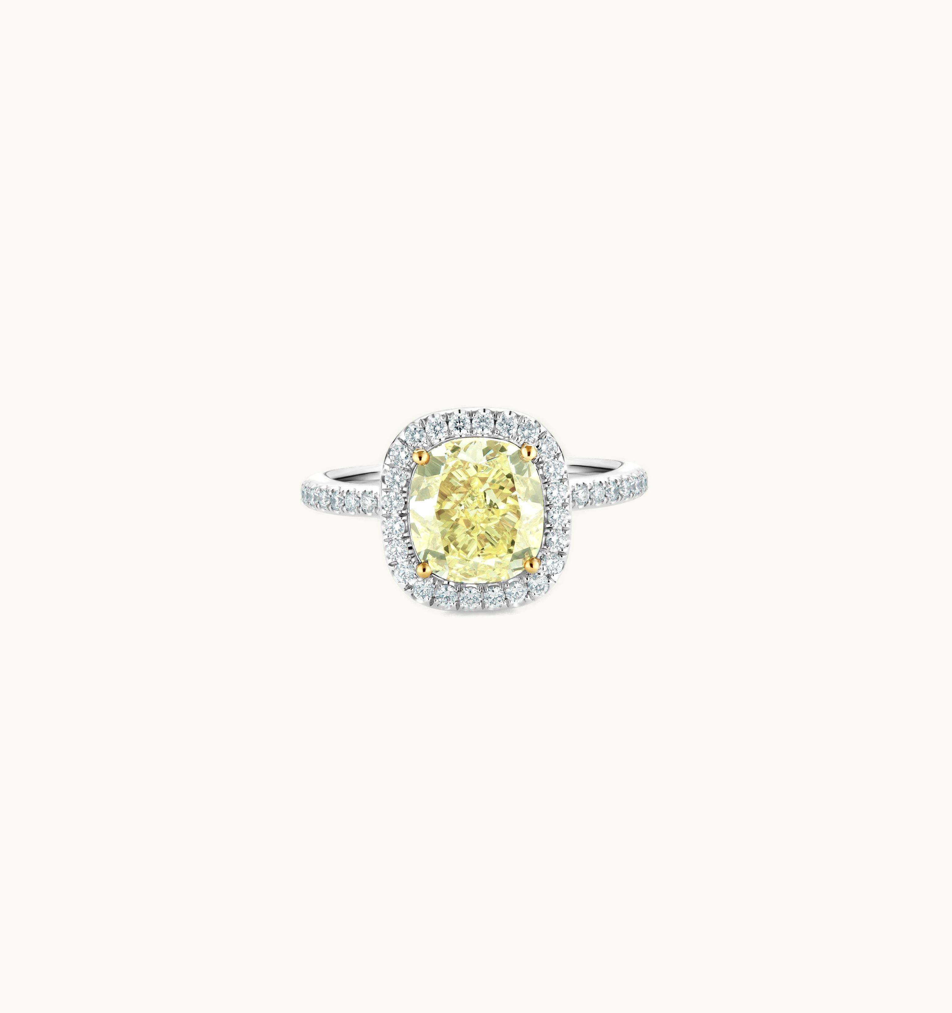 De Beers De Beers Aura Fancy Yellow Cushion-Cut Diamond Ring UZ0178306