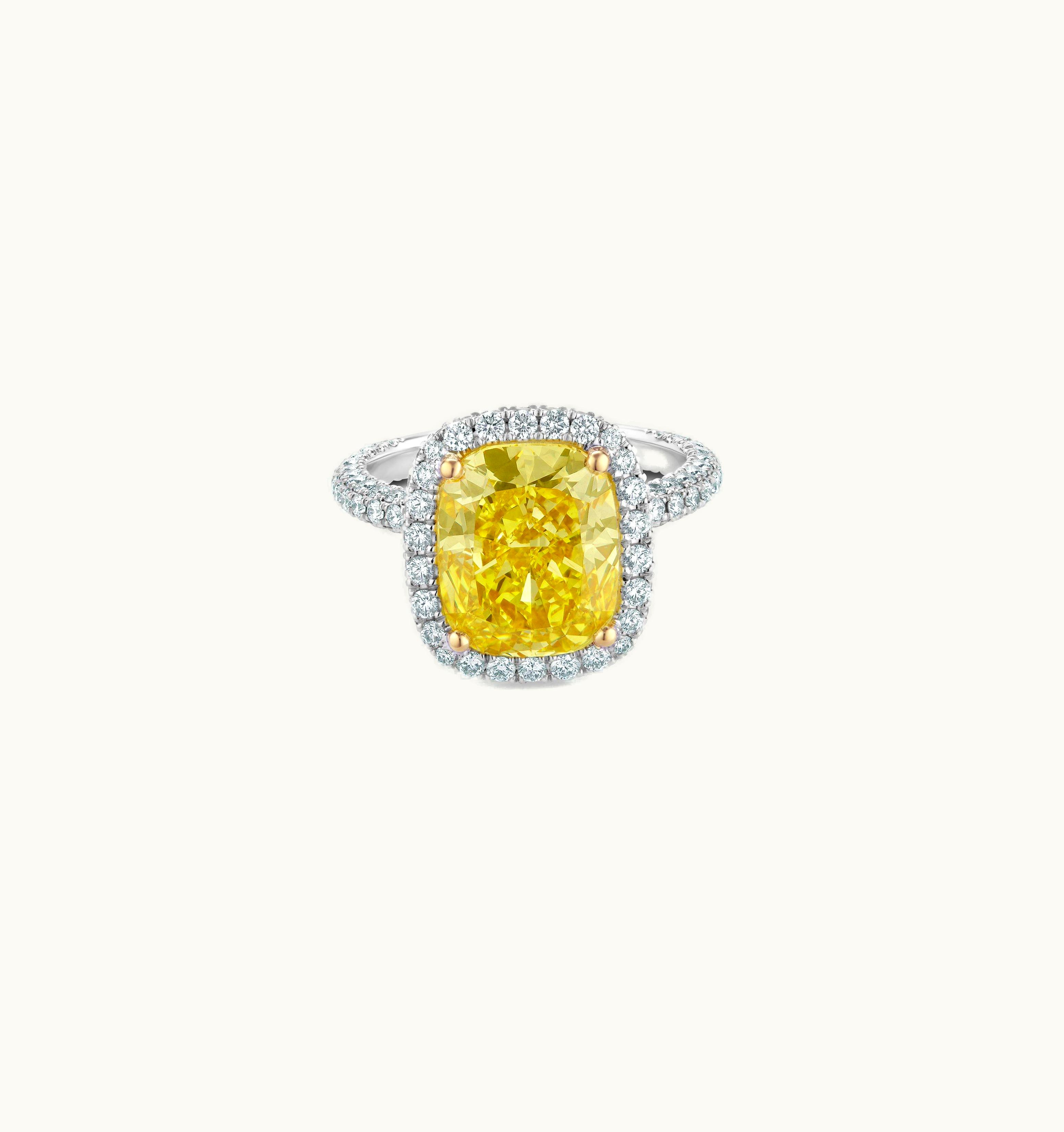 De Beers De Beers Aura Fancy Yellow Cushion-Cut Diamond Ring UZ0178307