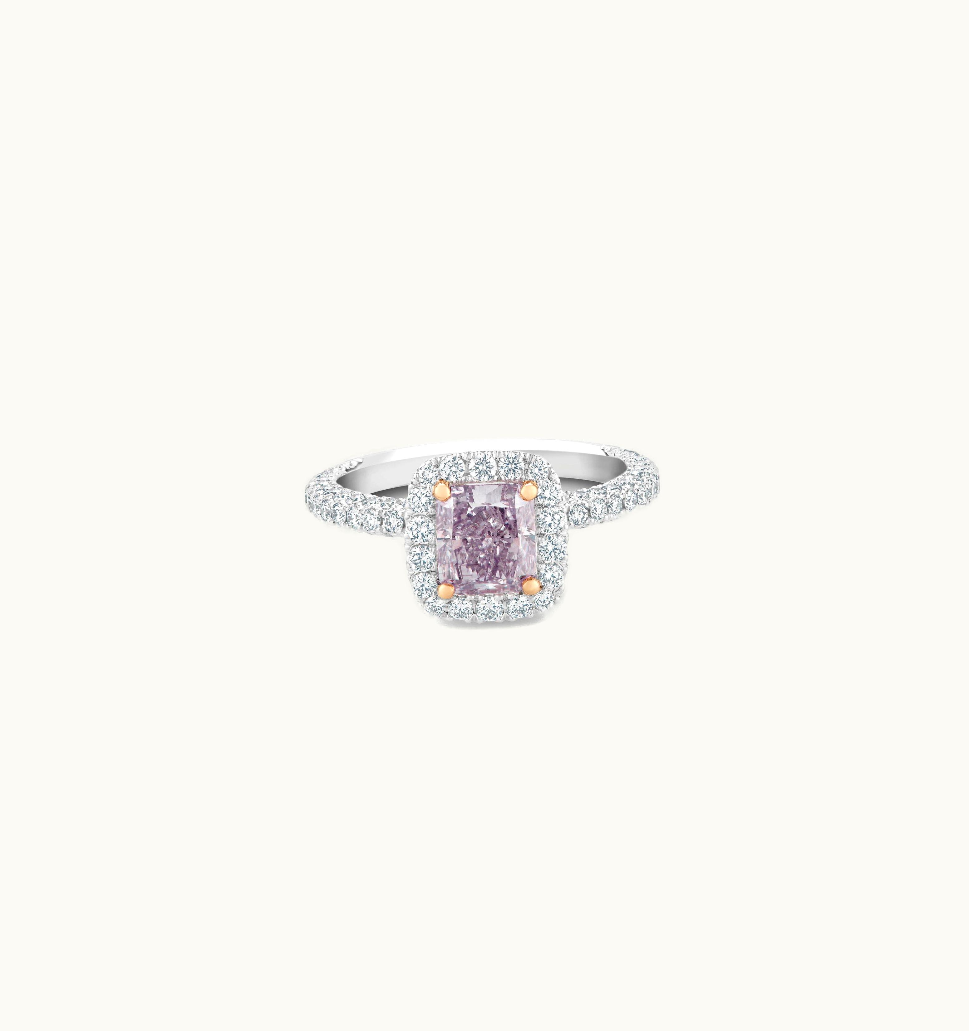 De Beers De Beers Aura Fancy Pink Purple Radiant-Cut Diamond Ring