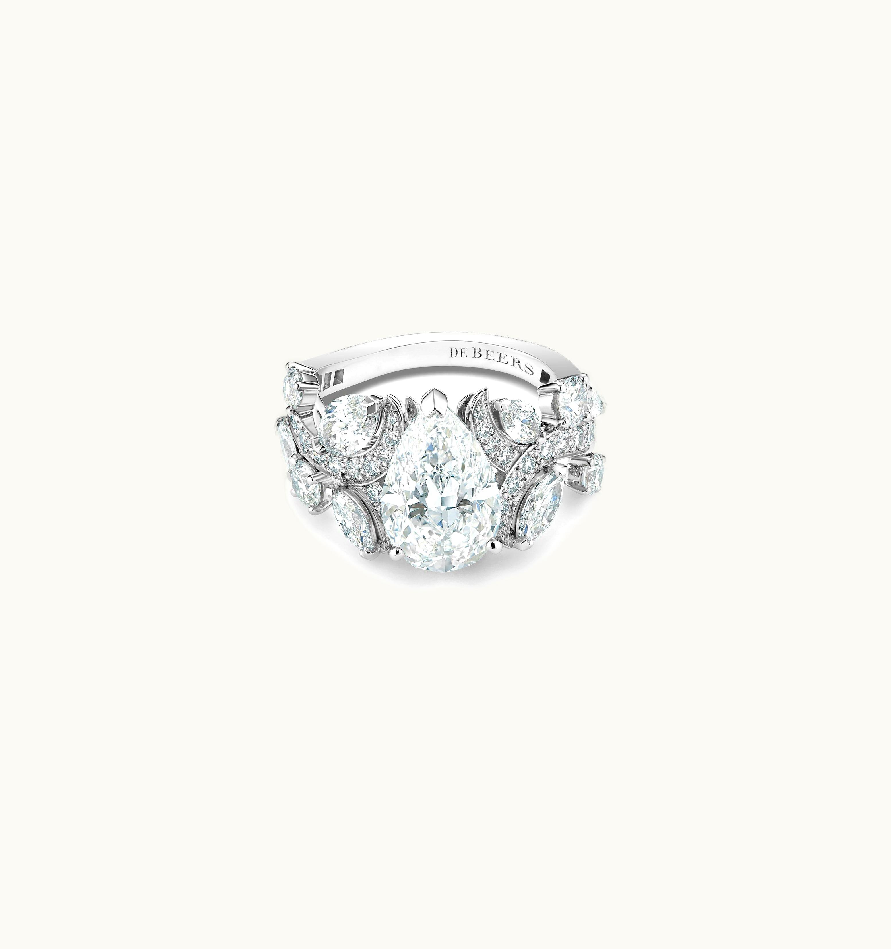 De Beers De Beers Adonis Rose Pear-Shape Diamond Ring In Platinum