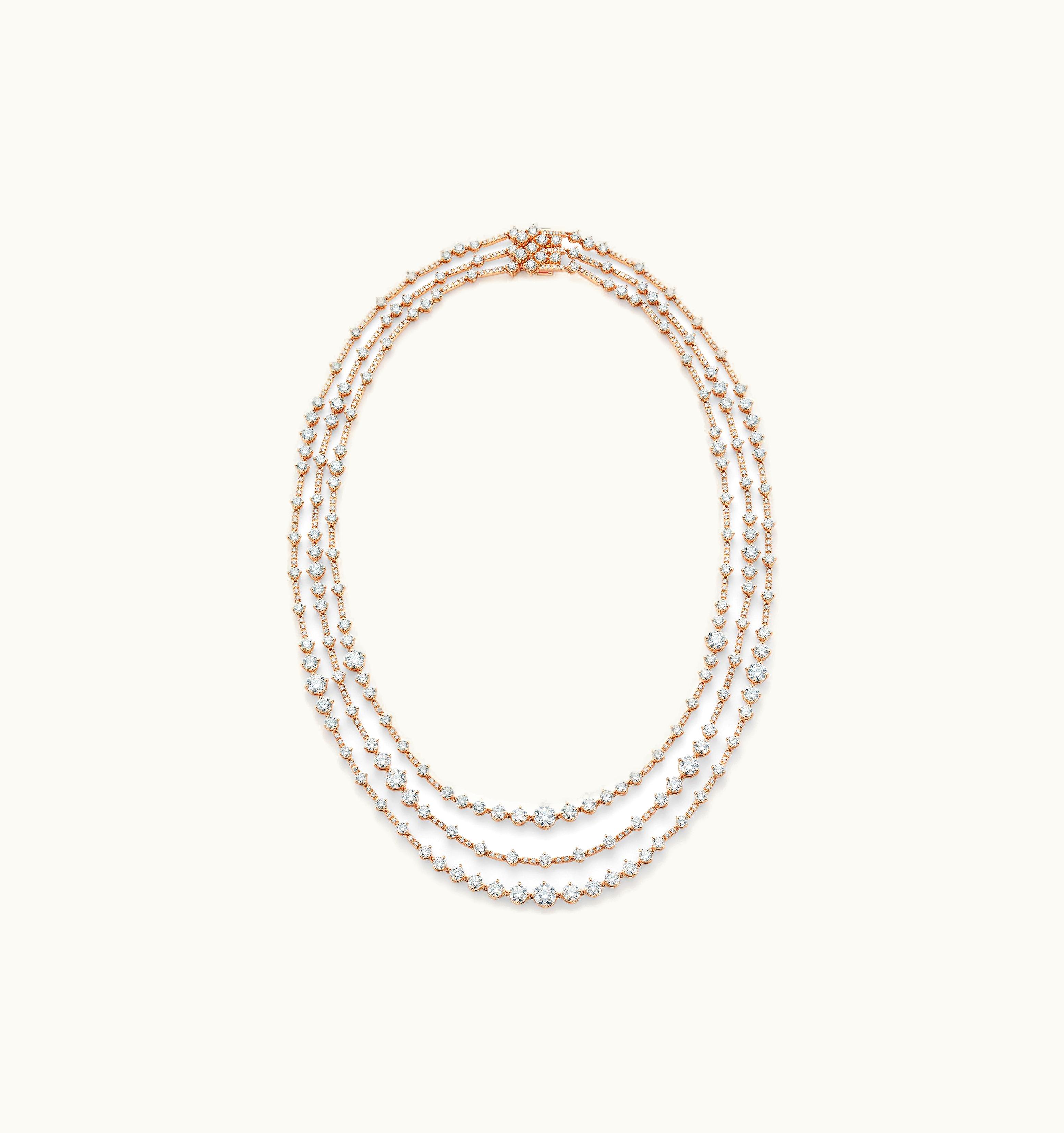 De Beers De Beers Arpeggia Three Line Necklace In Rose Gold