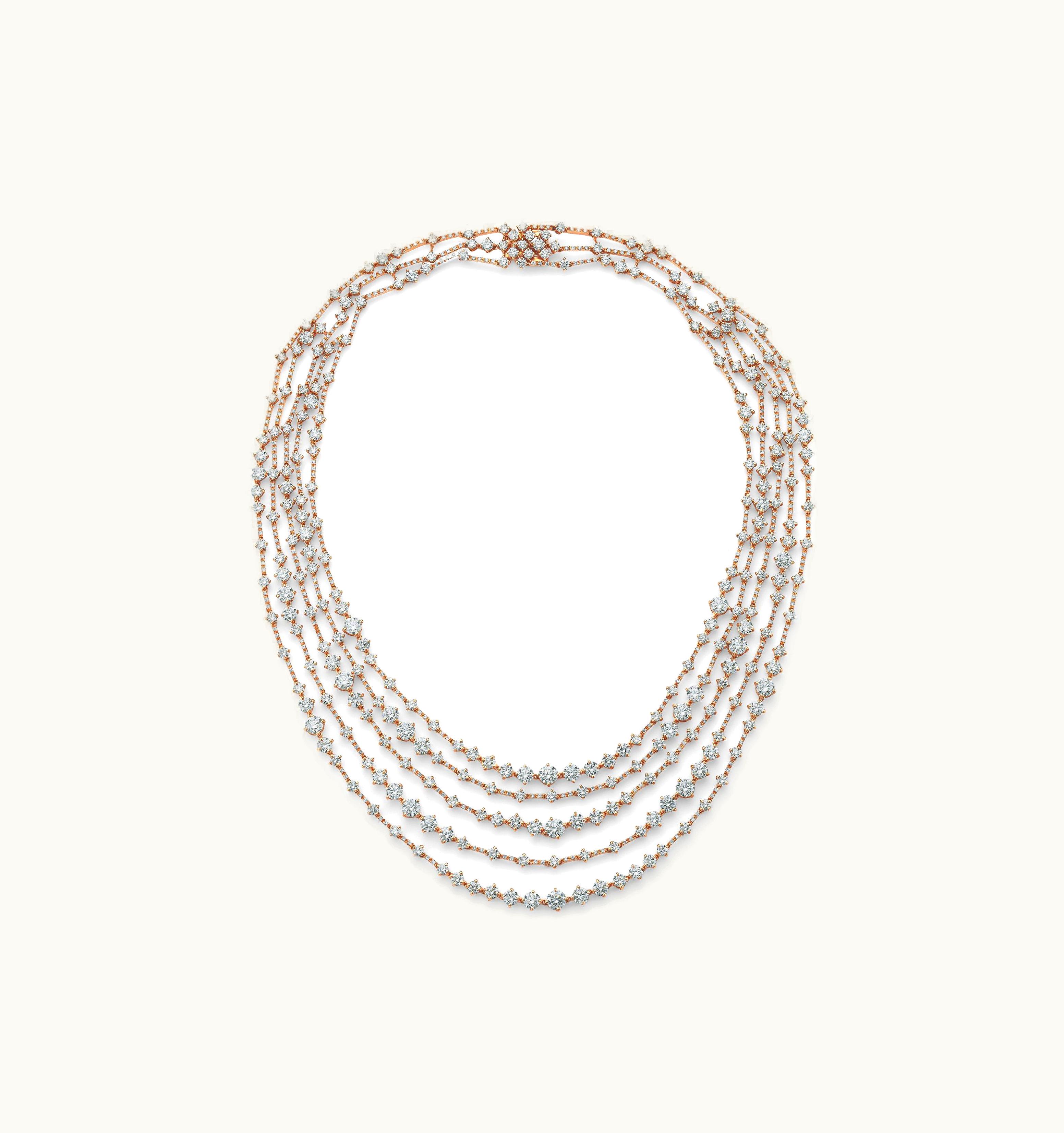 De Beers De Beers Arpeggia Five Line Necklace In Rose Gold