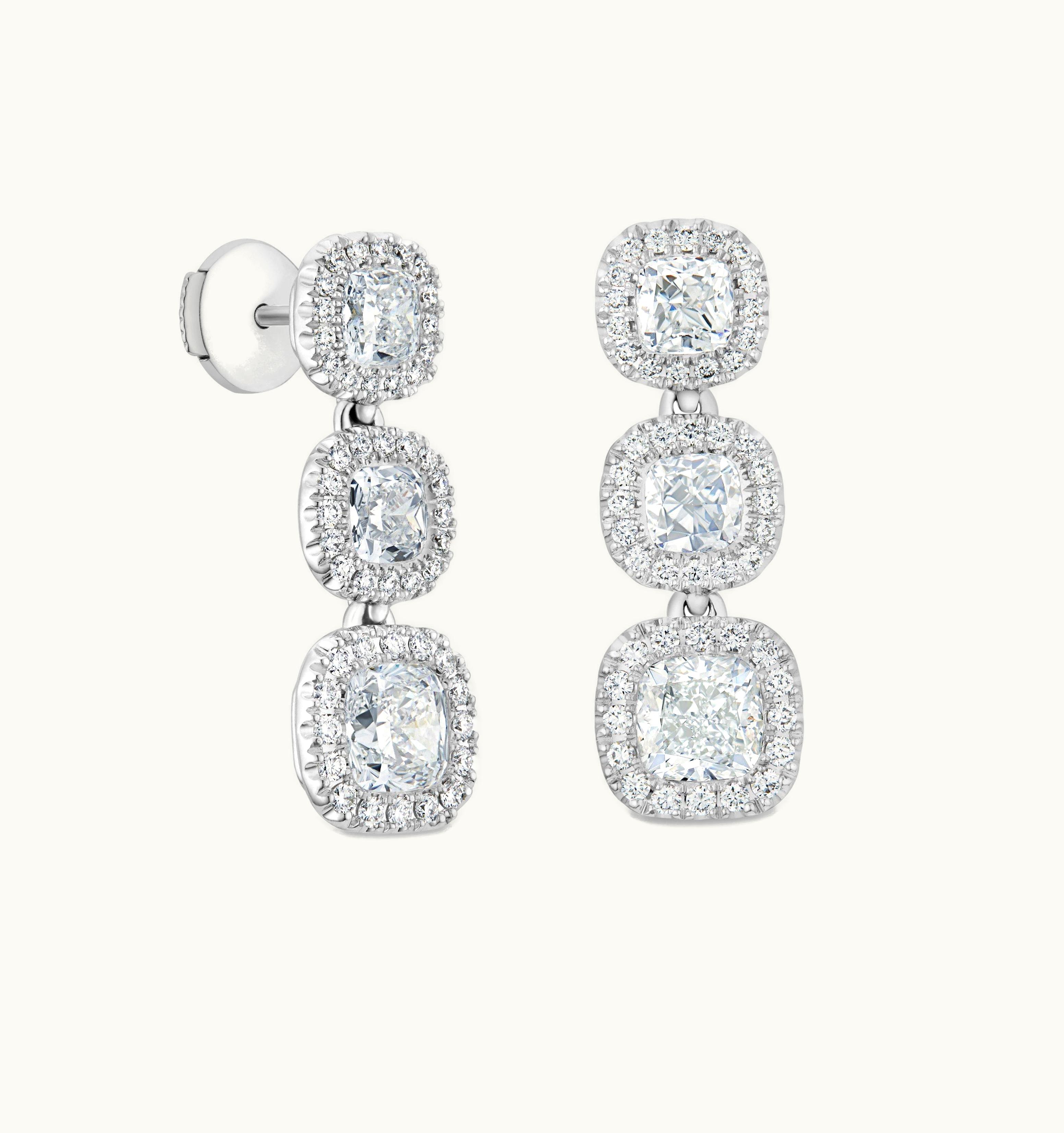 De Beers De Beers Aura Three Cushion-Cut Diamond Earrings