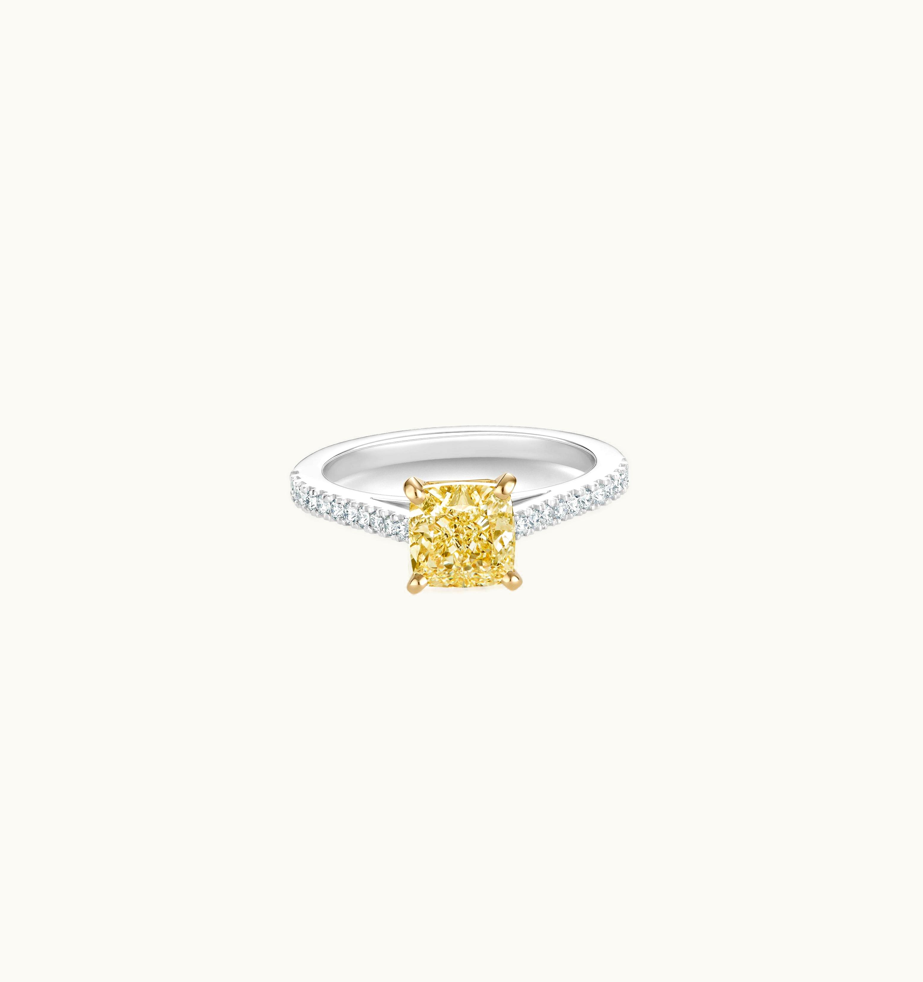 De Beers De Beers DB Classic Pavé Fancy Yellow Cushion-Cut Diamond Ring