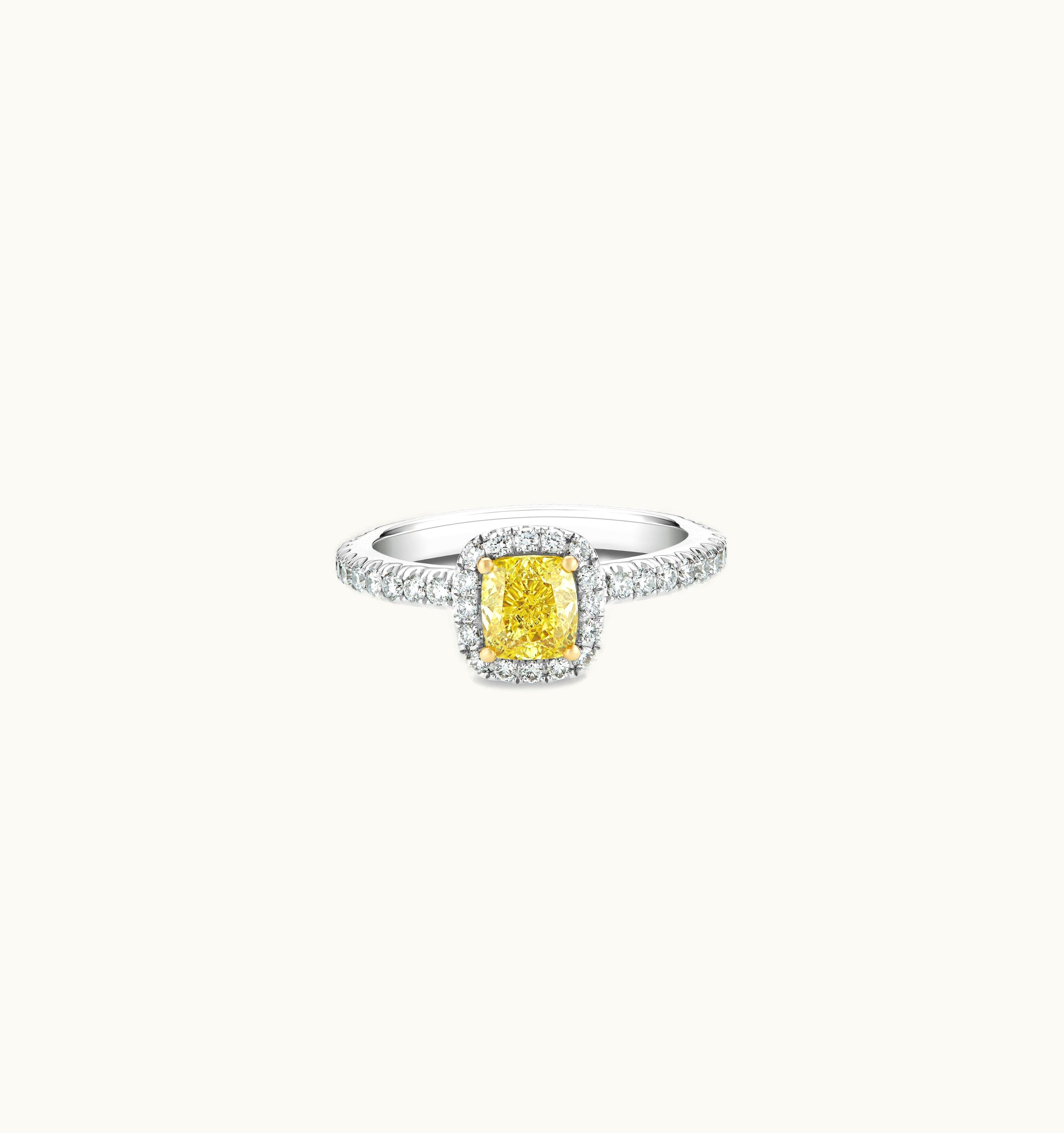 De Beers De Beers Aura Fancy Yellow Cushion-Cut Diamond Ring UZ0178635