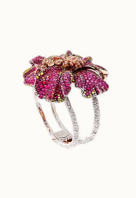 Faberge Faberge Frédéric Zaavy Hibiscus Gold Ruby & Diamond Flower Cuff Bracelet