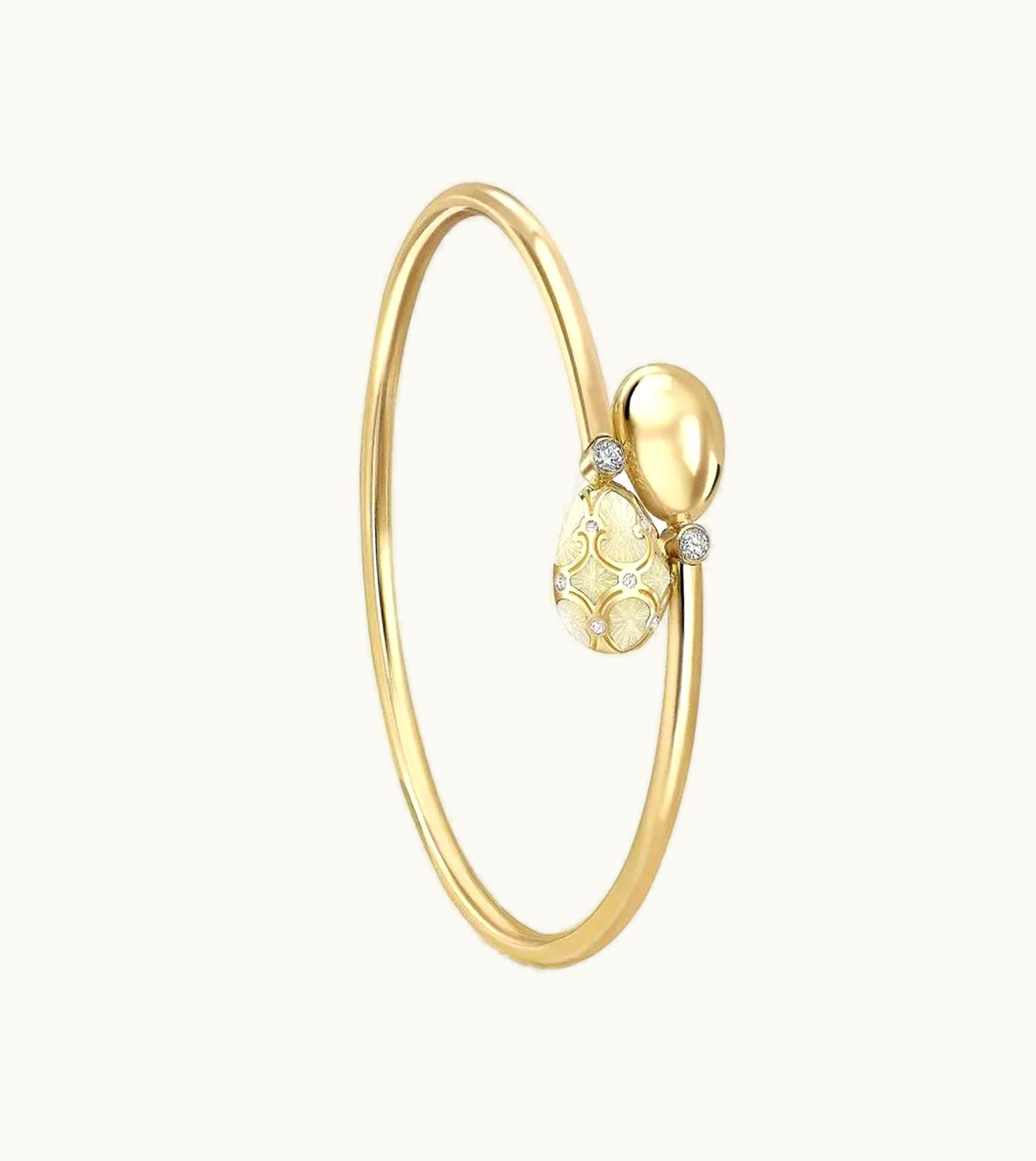 Faberge Faberge Heritage Yellow Gold Diamond & White Guilloché Enamel Crossover Bracelet