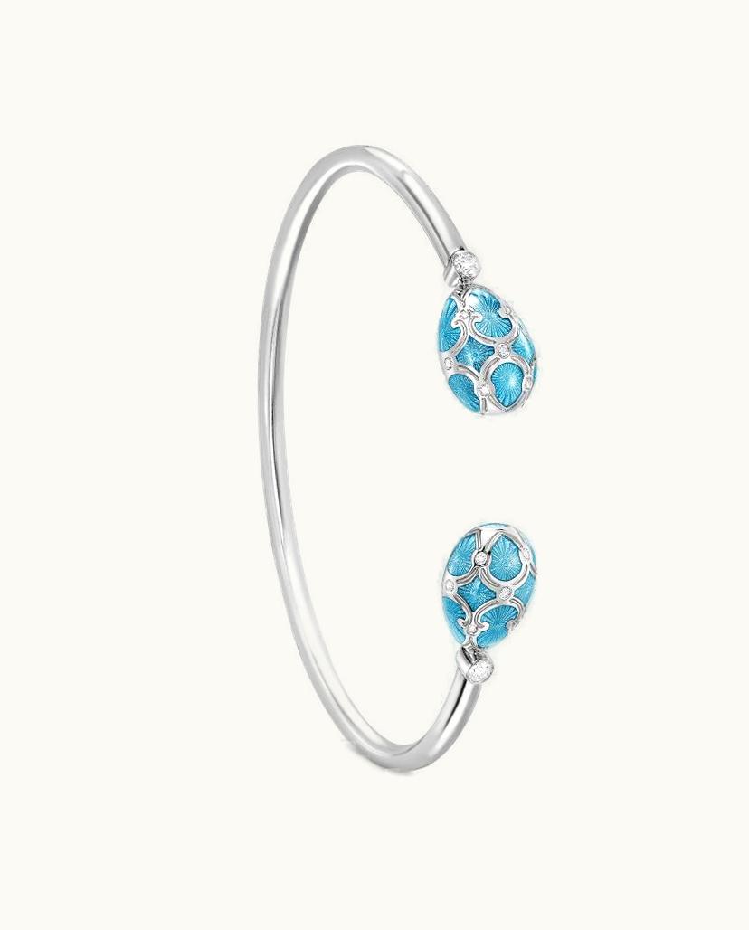 Faberge Faberge Heritage White Gold Diamond & Teal Guilloché Enamel Open Bracelet