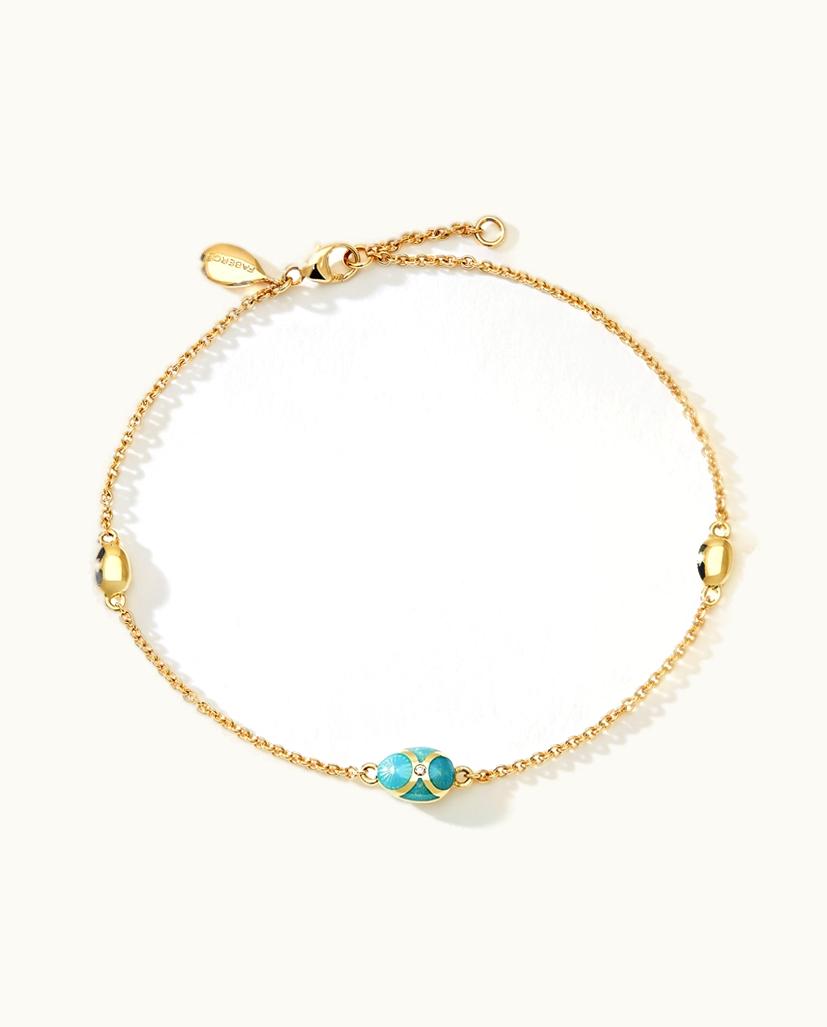 Faberge Faberge Heritage Yellow Gold Diamond & Turquoise Guilloché Enamel Chain Bracelet