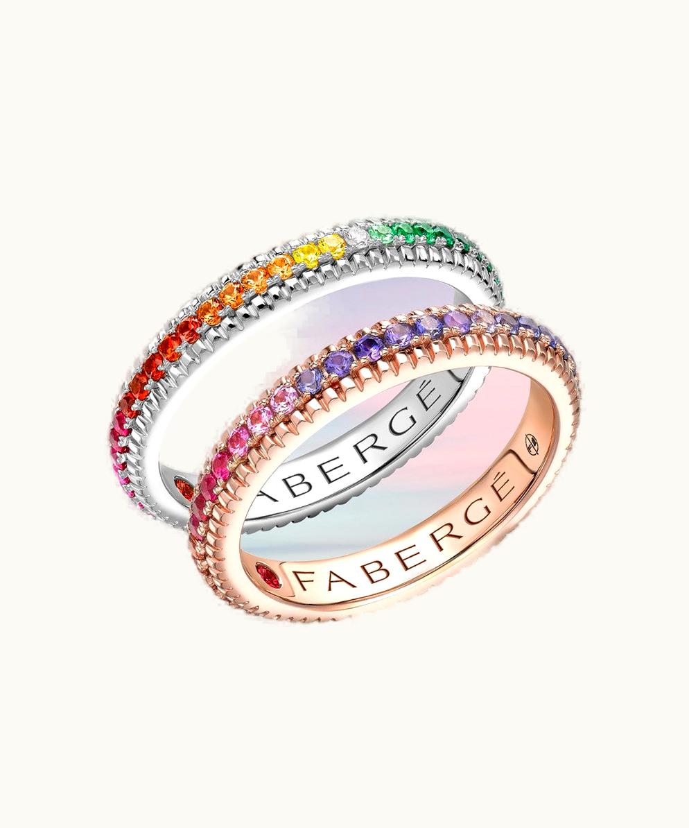 Faberge Faberge Colours Of Love Rose Gold Rainbow Multicoloured Gemstone Hinged Fluted Bracelet