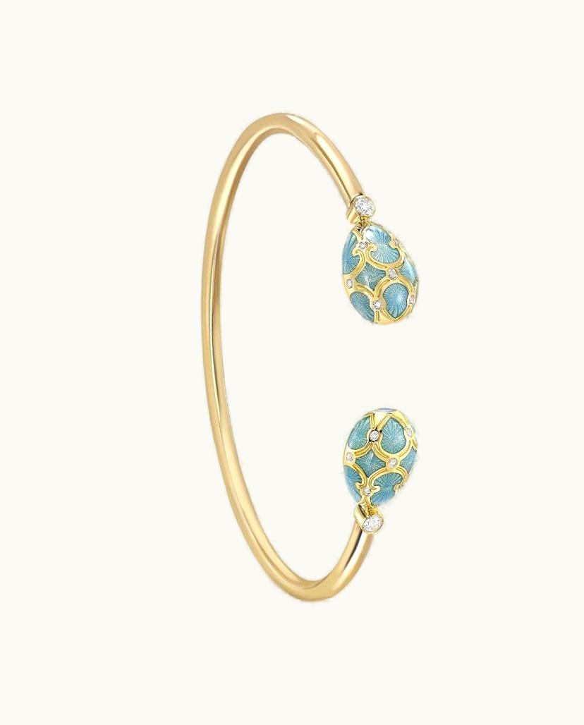 Faberge Faberge Heritage Yellow Gold Diamond & Turquoise Guilloché Enamel Open Bracelet