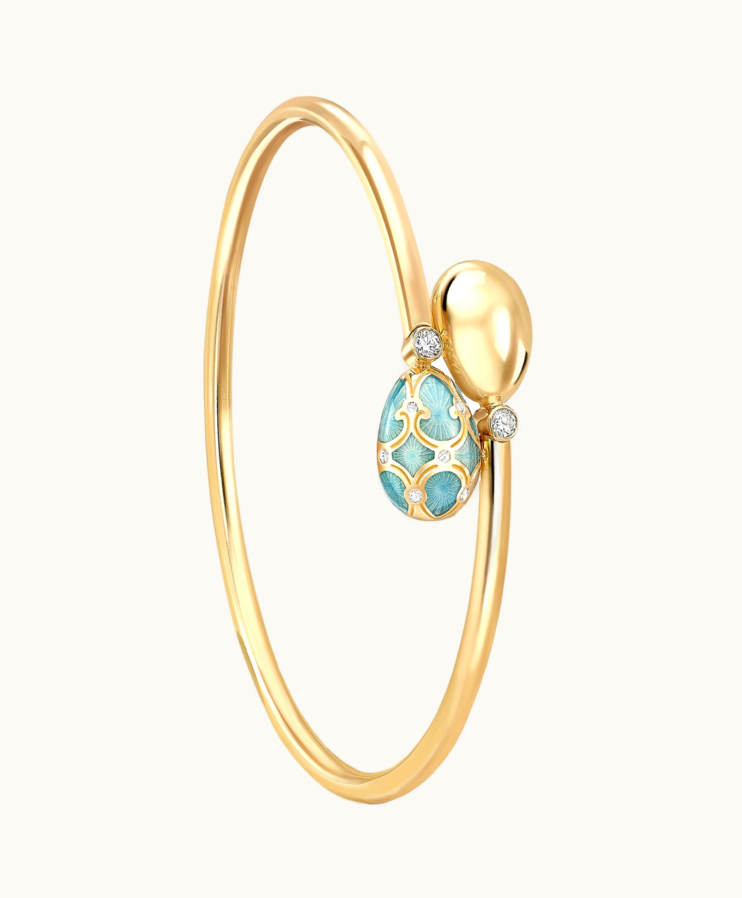 Faberge Faberge Heritage Yellow Gold Diamond & Turquoise Guilloché Enamel Crossover Bracelet