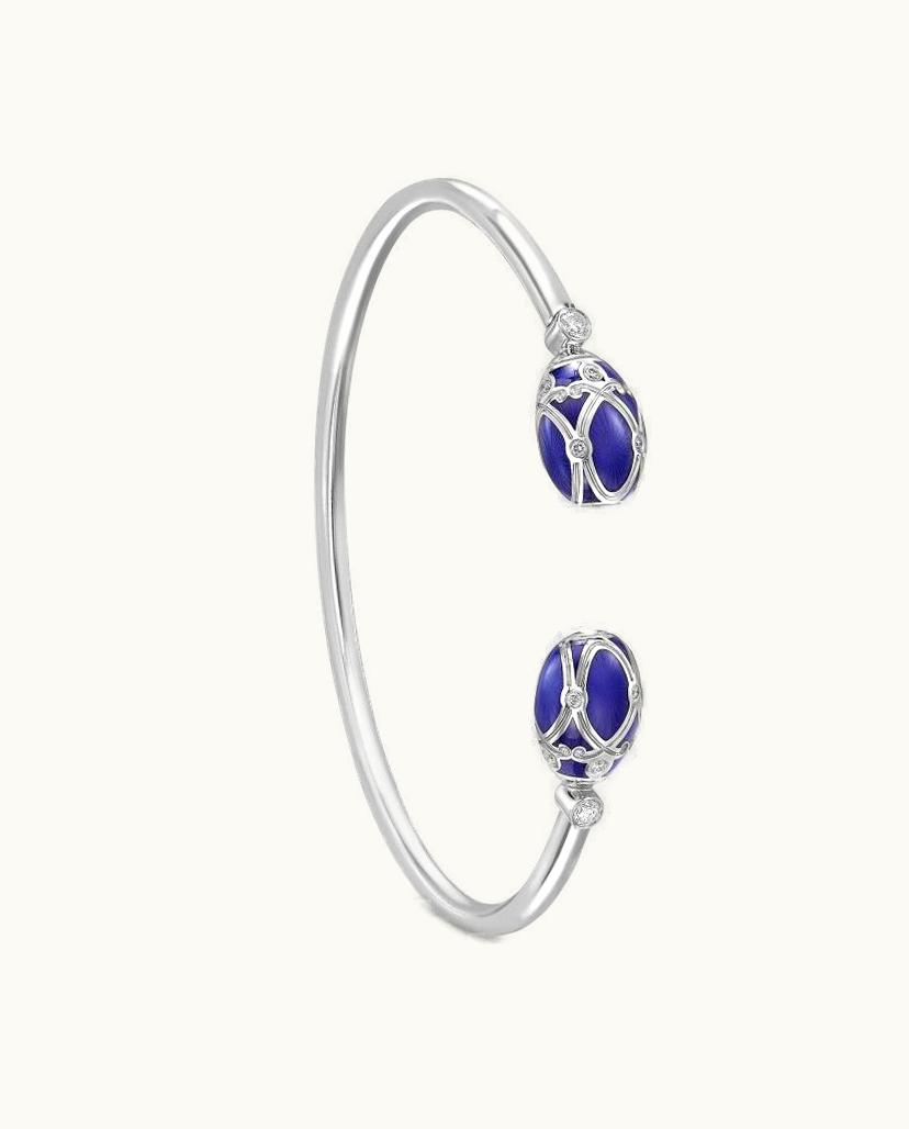 Faberge Faberge Heritage Yellow Gold Diamond & White Guilloché Enamel Open Bracelet