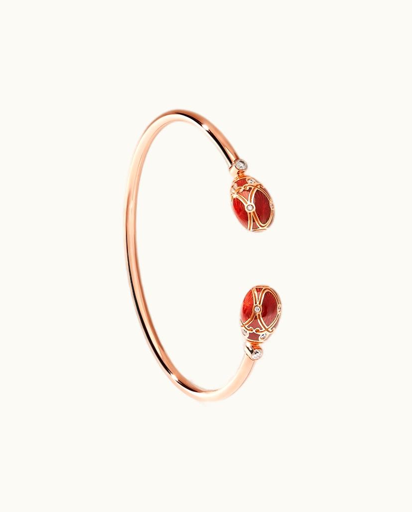 Faberge Faberge Heritage Palais Rose Gold Diamond & Red Guilloché Enamel Open Bracelet