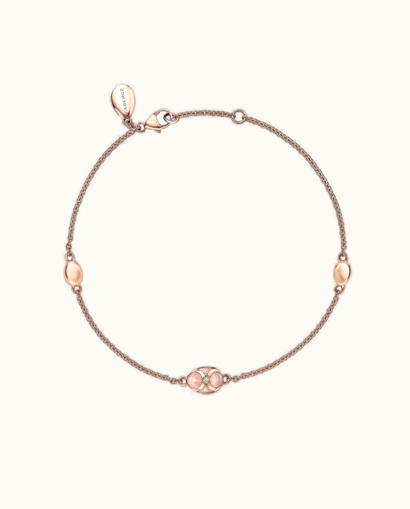 Faberge Faberge Heritage Rose Gold Diamond & Pink Guilloché Enamel Chain Bracelet