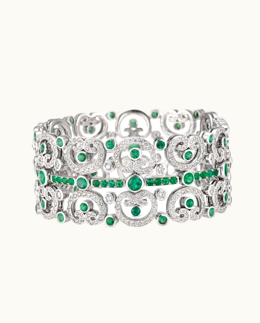 Faberge Faberge Aurora White Gold Emerald & Diamond Lace Bracelet