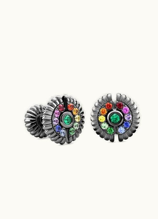 Faberge Faberge Colours Of Love White Gold & Black Rhodium Rainbow Gemstone Fluted Round Cufflinks