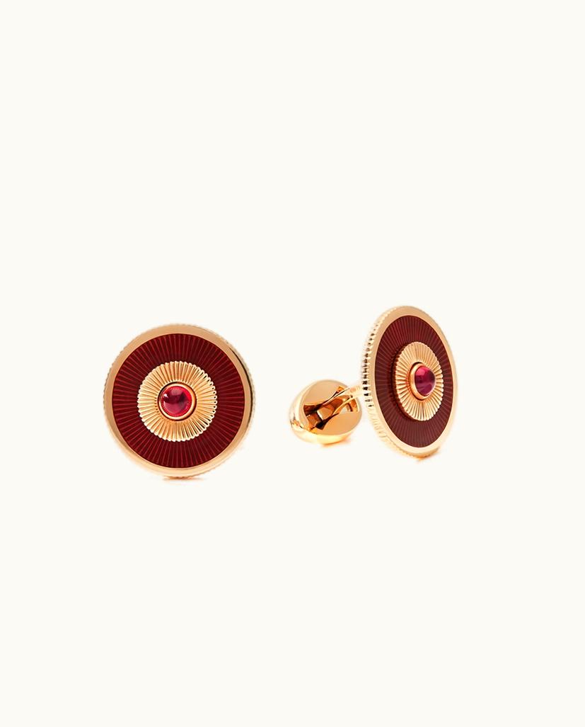 Faberge Faberge Heritage Rose Gold Ruby & Red Guilloché Enamel Round Cufflinks
