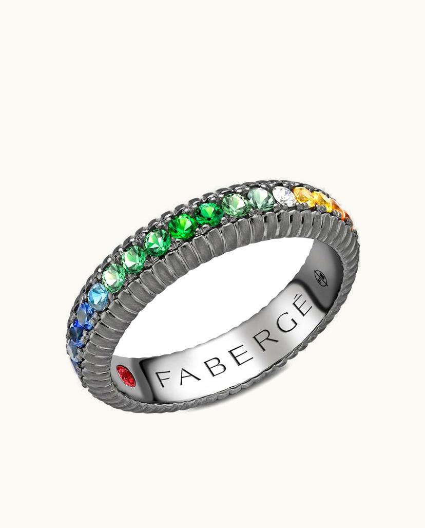 Faberge Faberge Colours Of Love Black Rhodium Plated Gold Rainbow Multicoloured Gemstone Fluted 5mm Wide Eternity Ring
