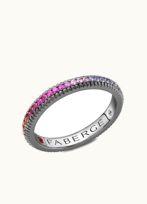 Faberge Faberge Colours Of Love Black Rhodium Plated Gold Rainbow Multicoloured Gemstone Fluted Eternity Ring