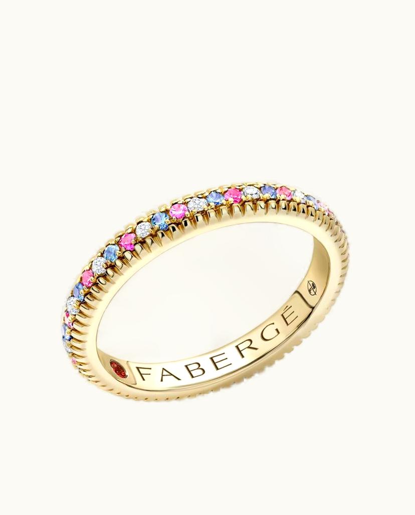 Faberge Faberge Colours Of Love Yellow Gold Diamond & Sapphire Trans Flag Fluted Eternity Ring