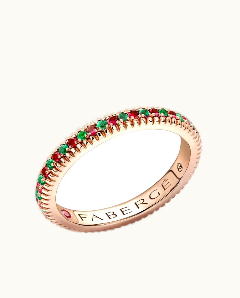 Faberge Faberge Colours Of Love Rose Gold Emerald & Ruby Fluted Eternity Ring