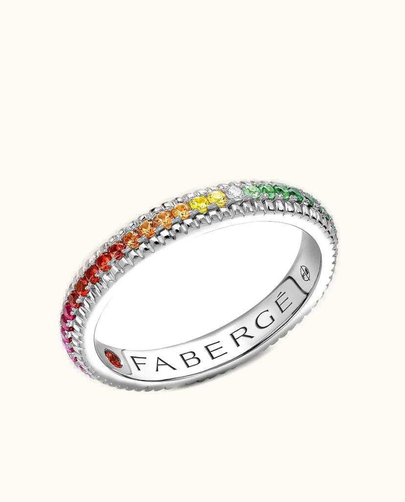 Faberge Faberge Colours Of Love White Gold Rainbow Multicoloured Gemstone Fluted Eternity Ring