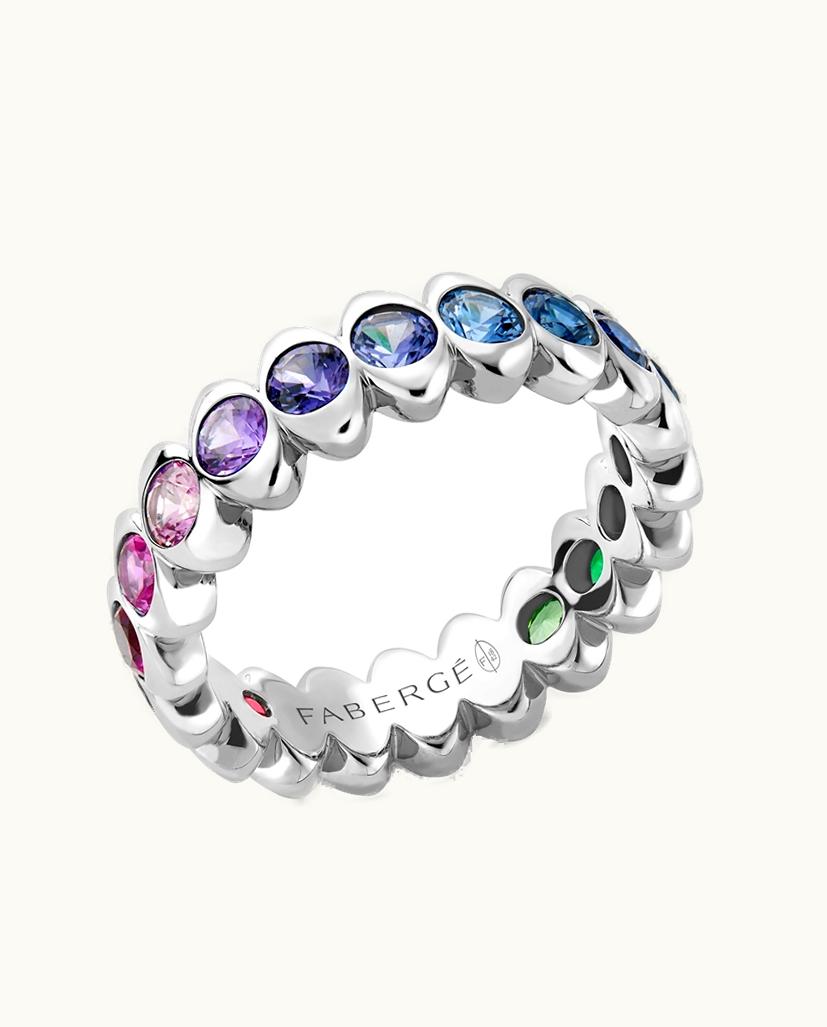 Faberge Faberge Colours Of Love Cosmic Curve White Gold Rainbow Multicoloured Gemstone Eternity Ring