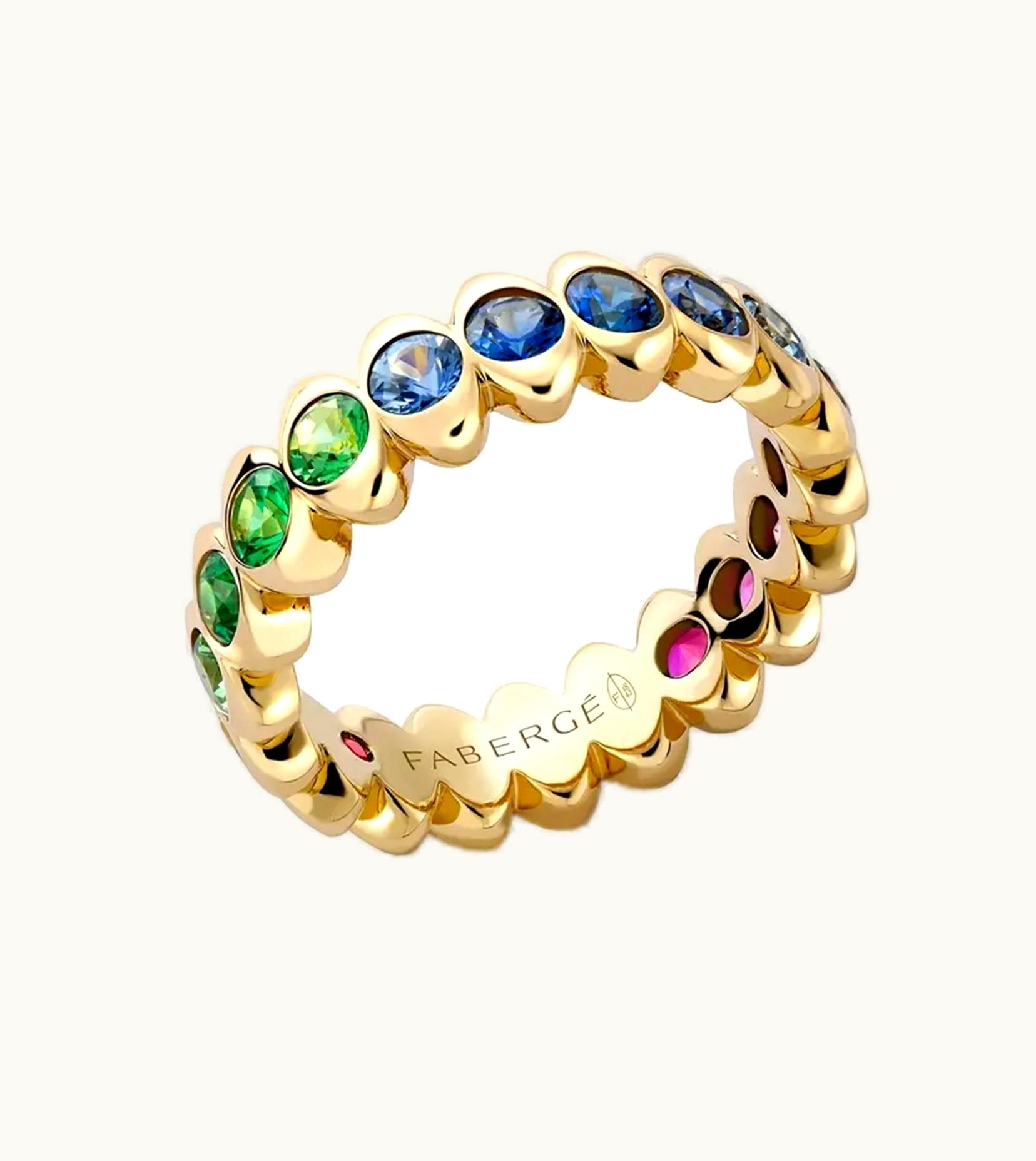 Faberge Faberge Colours Of Love Cosmic Curve Yellow Gold Rainbow Multicoloured Gemstone Eternity Ring