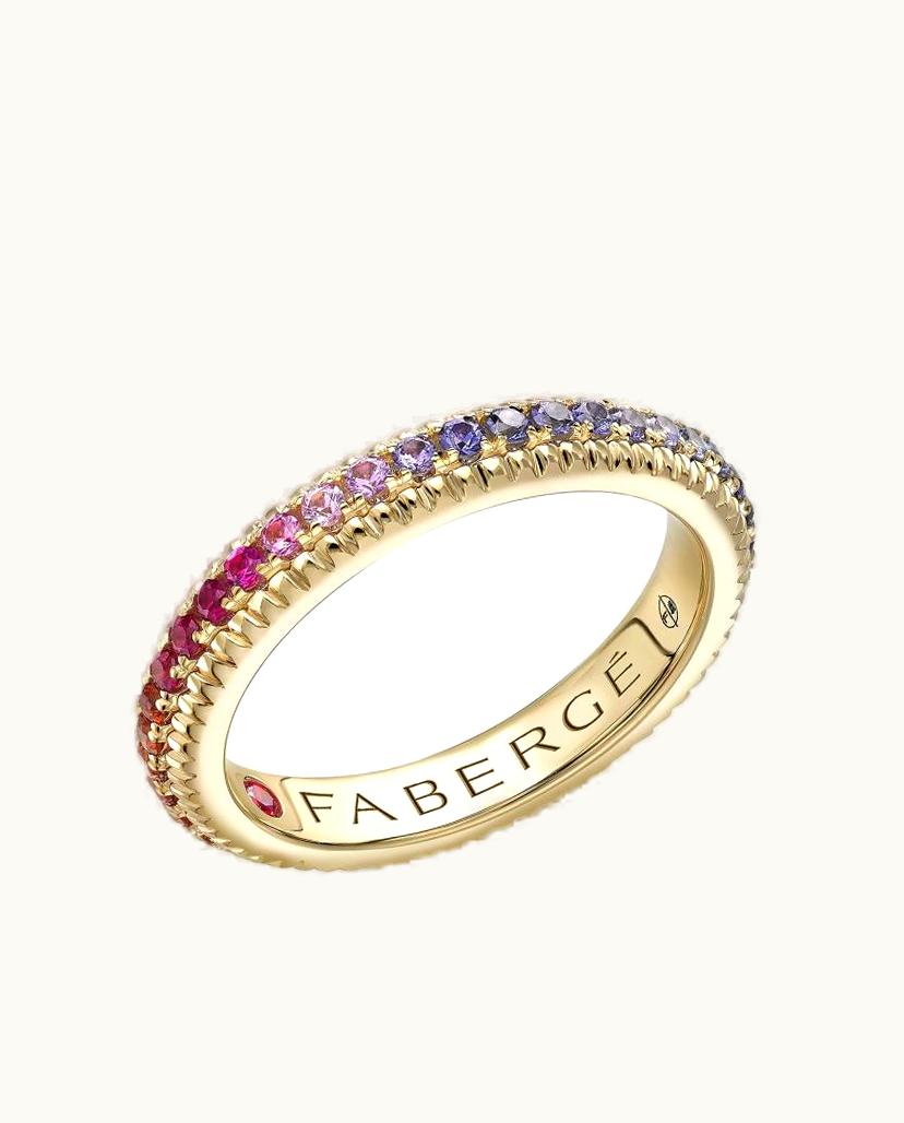 Faberge Faberge Colours Of Love Yellow Gold Rainbow Multicoloured Gemstone Fluted Eternity Ring