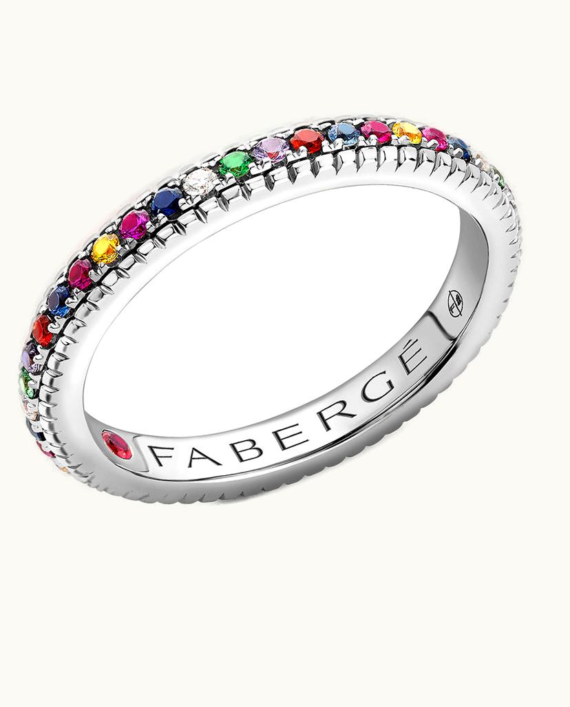Faberge Faberge Colours Of Love White Gold Multicoloured Gemstone Set Fluted Ring
