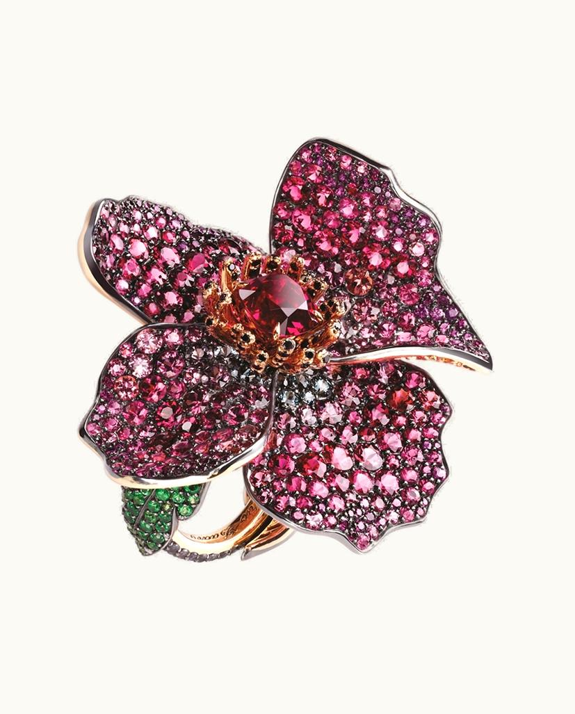 Faberge Faberge Frédéric Zaavy Poppy Gold, Silver, Spinel & Multicoloured Gemstone Flower Ring