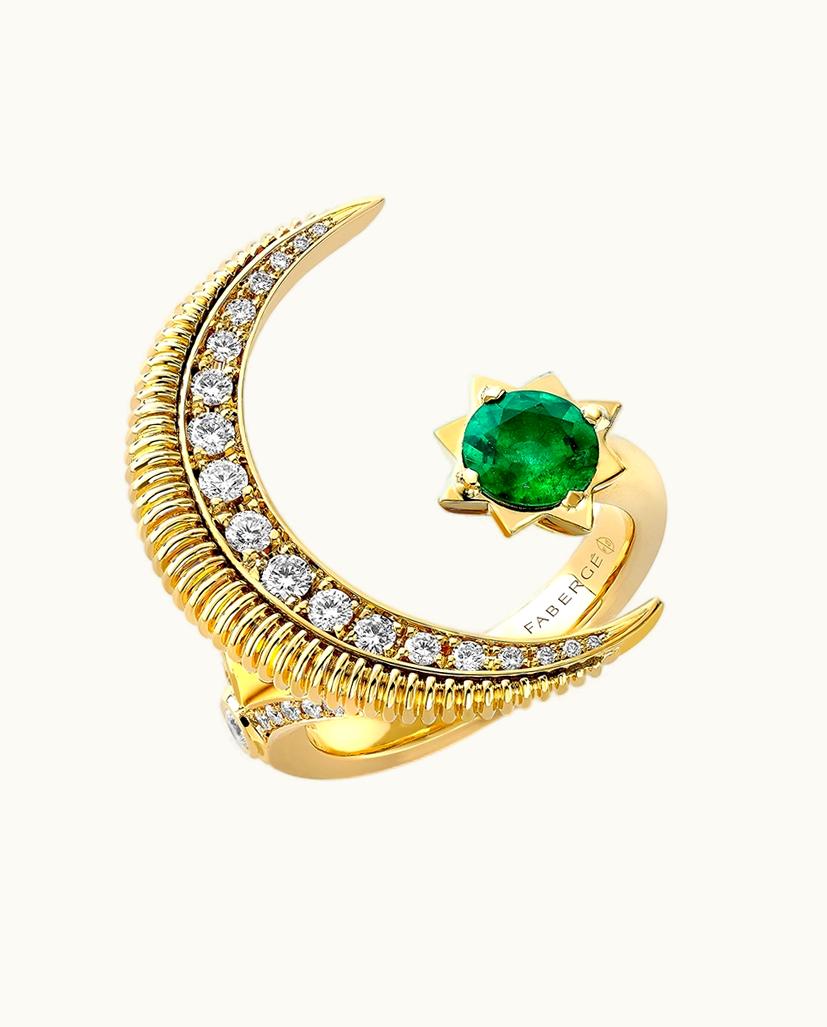 Faberge Faberge Colours Of Love Hilal Crescent Yellow Gold Emerald & Diamond Ring
