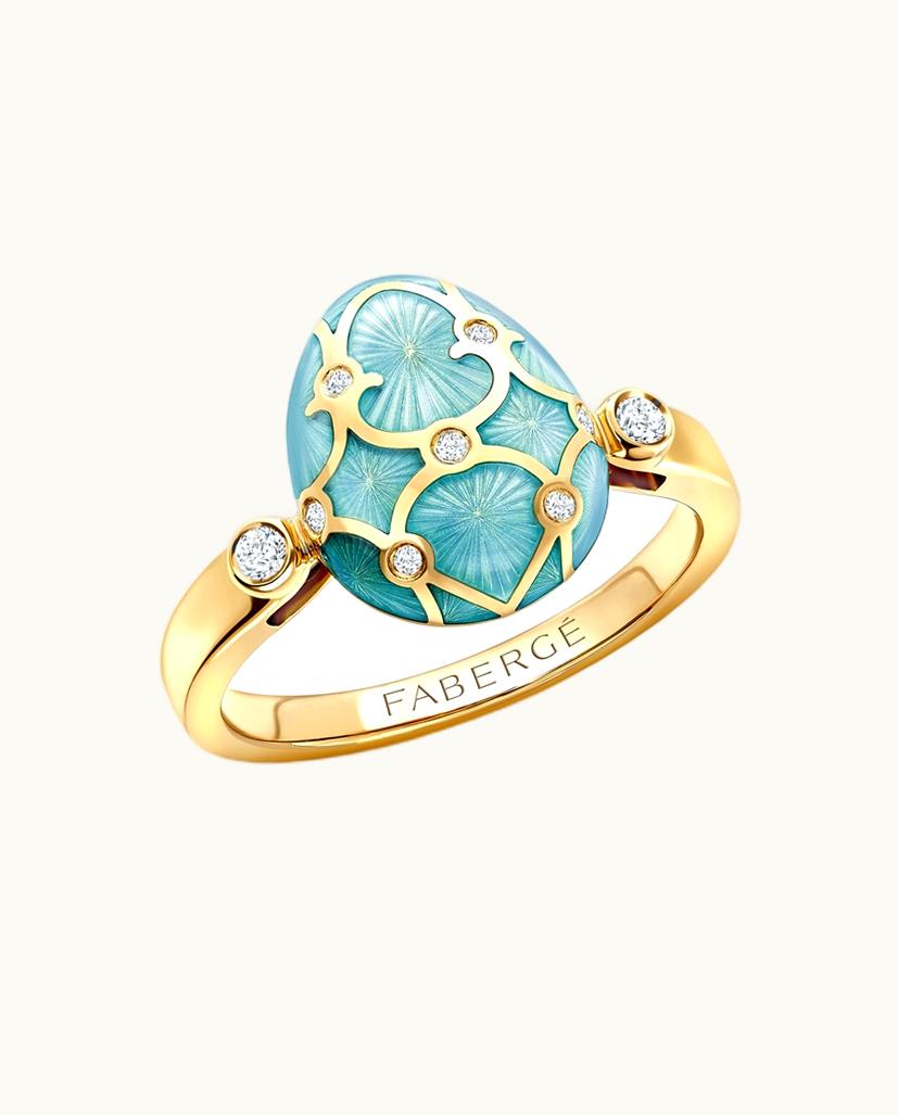 Faberge Faberge Heritage Yellow Gold Diamond & Turquoise Guilloché Enamel Egg Ring