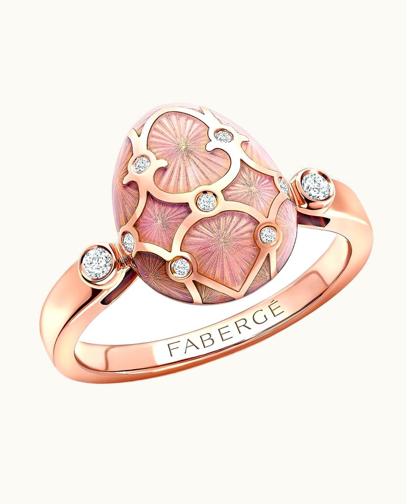 Faberge Faberge Heritage Rose Gold Diamond & Pink Guilloché Enamel Egg Ring